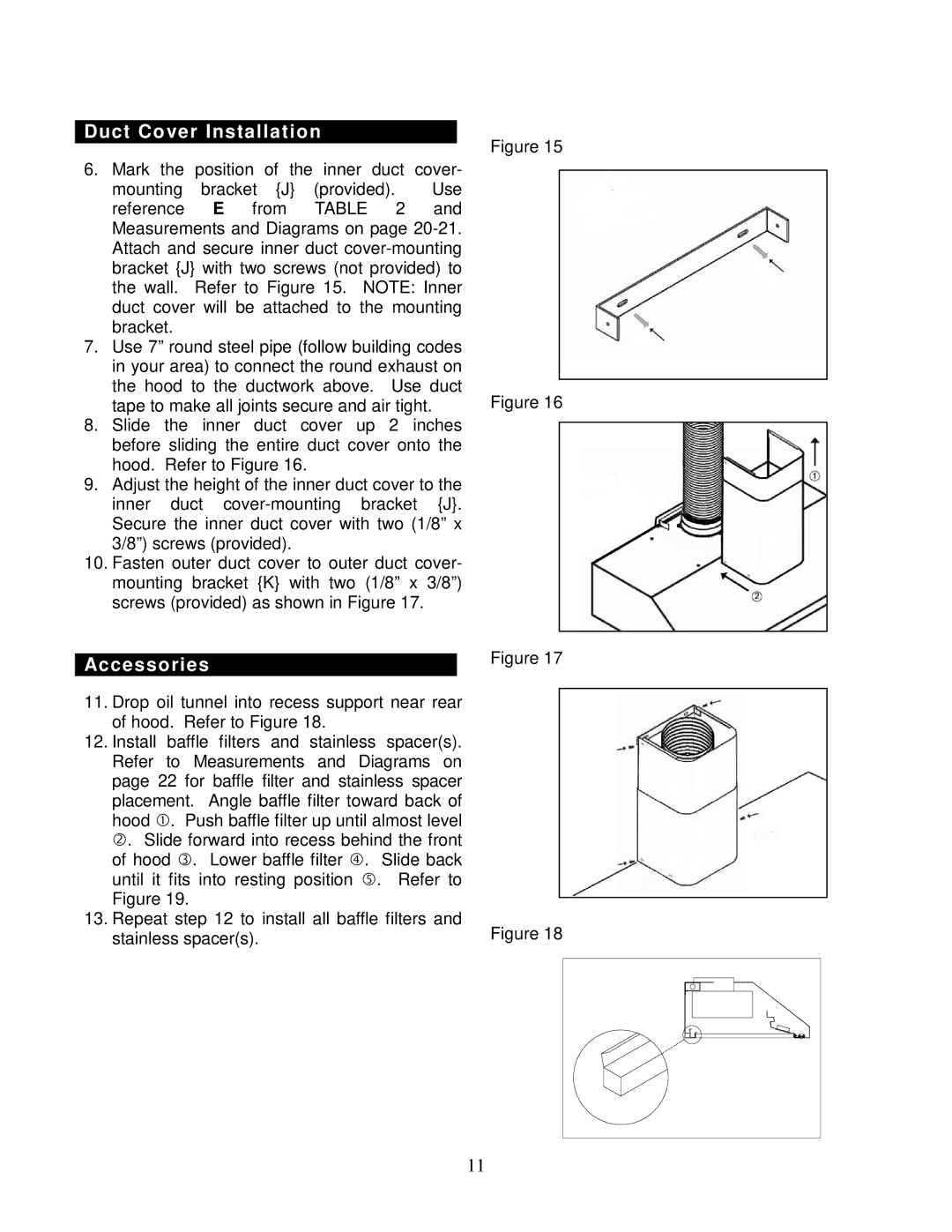 Kobe Range Hoods CH9630SQB, CH9648SQB, CH9642SQB, CH9636SQB installation instructions Duct Co ver Installation, Accessories 