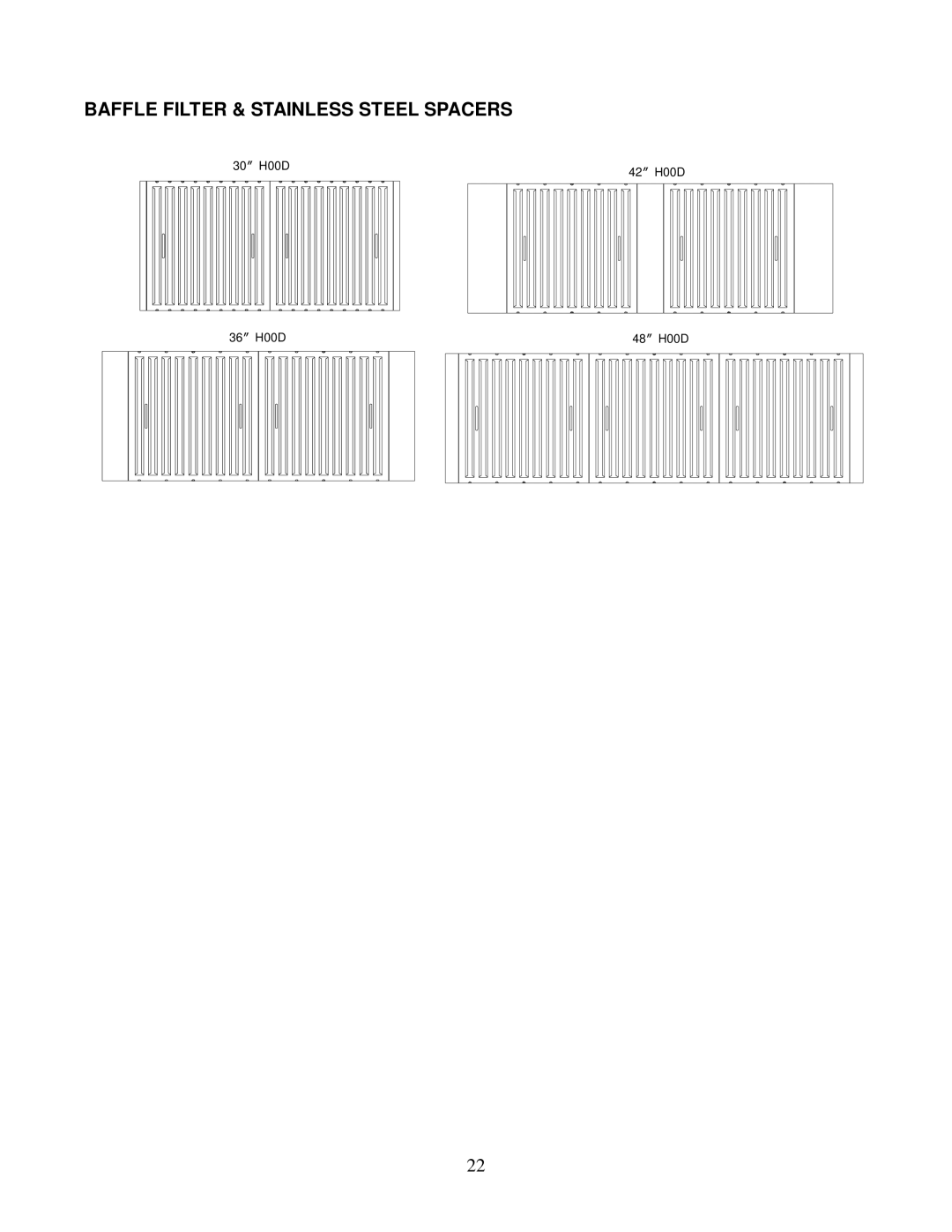 Kobe Range Hoods CH9648SQB, CH9630SQB, CH9642SQB, CH9636SQB installation instructions Baffle Filter & Stainless Steel Spacers 