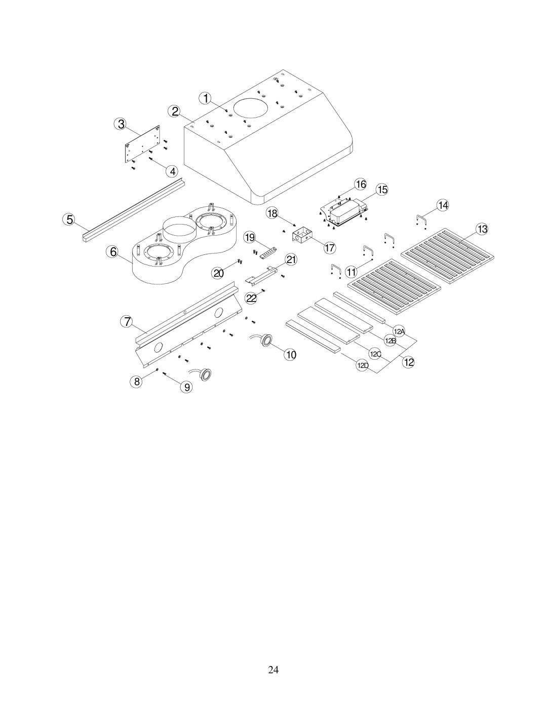 Kobe Range Hoods CH9642SQB, CH9648SQB, CH9630SQB, CH9636SQB installation instructions 12A 12B 12C 12D12 