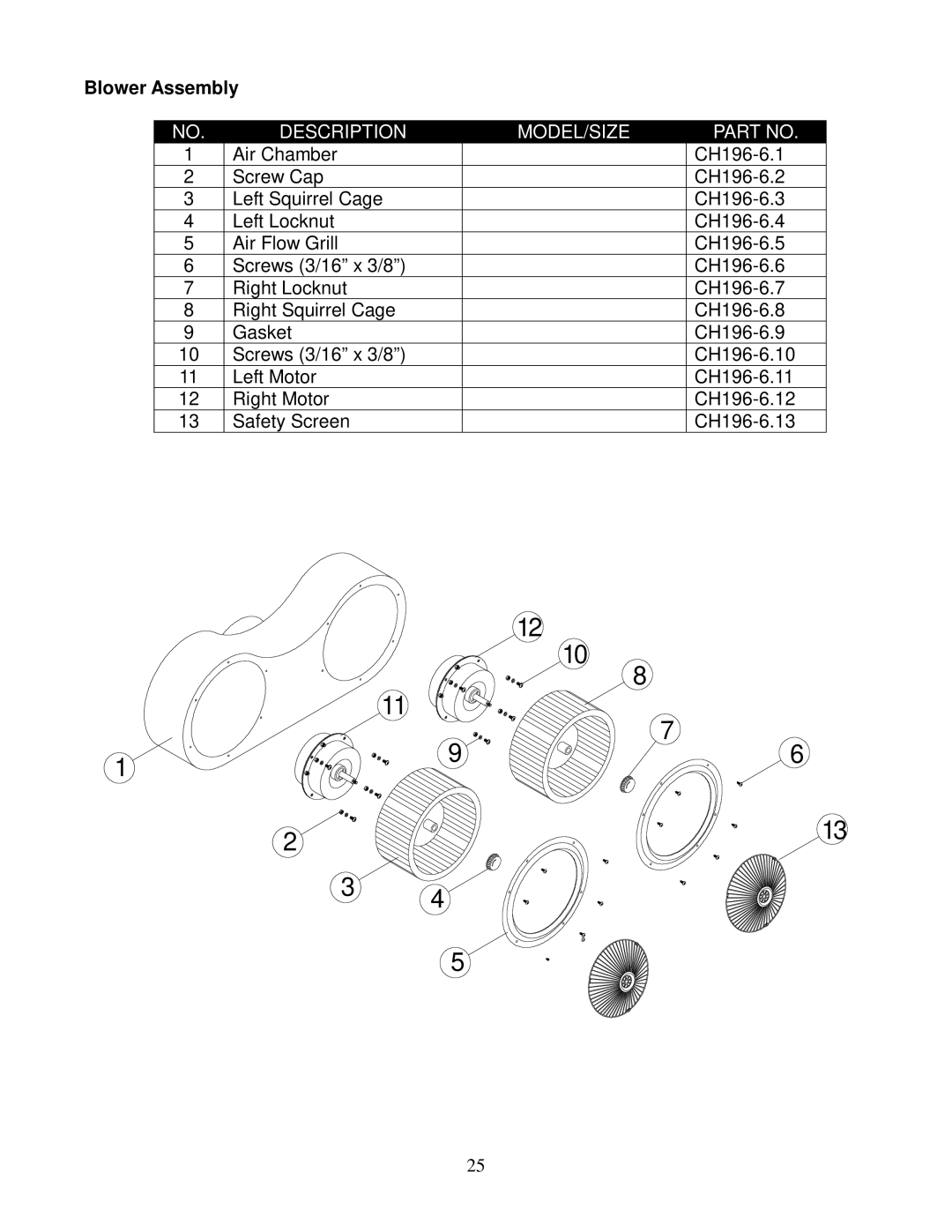 Kobe Range Hoods CH9636SQB, CH9648SQB, CH9630SQB, CH9642SQB installation instructions Blower Assembly 