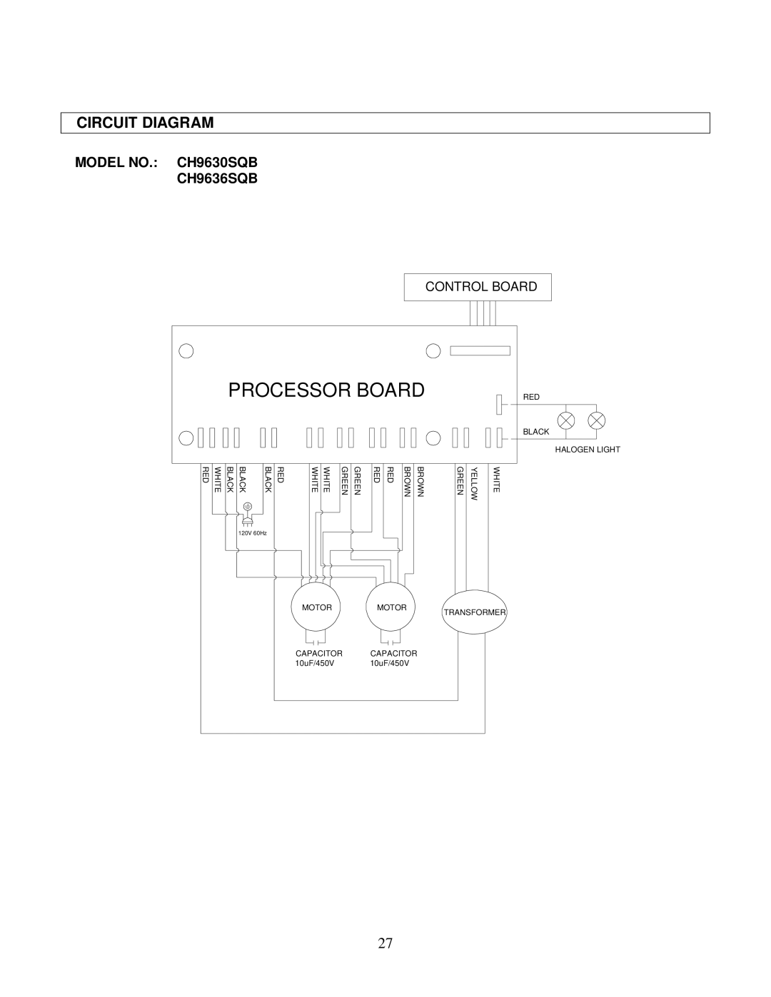 Kobe Range Hoods CH9630SQB, CH9648SQB, CH9642SQB, CH9636SQB installation instructions Processor Board 