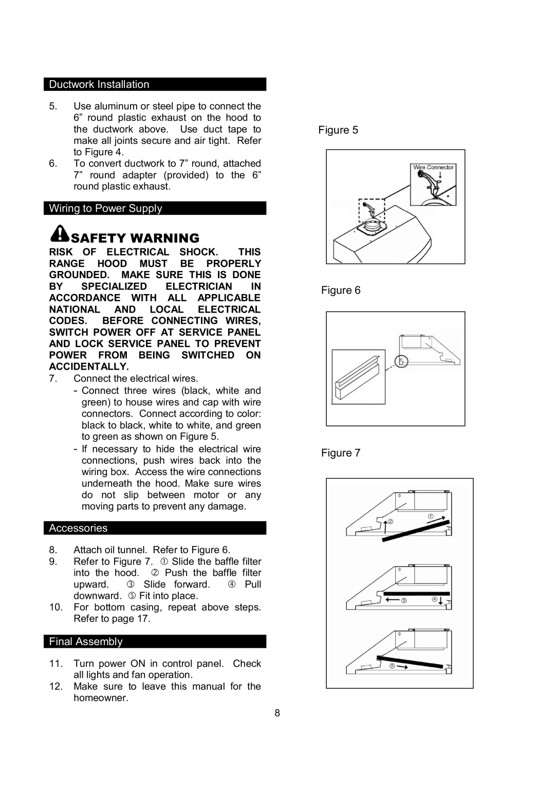 Kobe Range Hoods CH9736SQB, CH9730SQB, CH9742SQB, CH9748SQB manual Wiring to Power Supply 