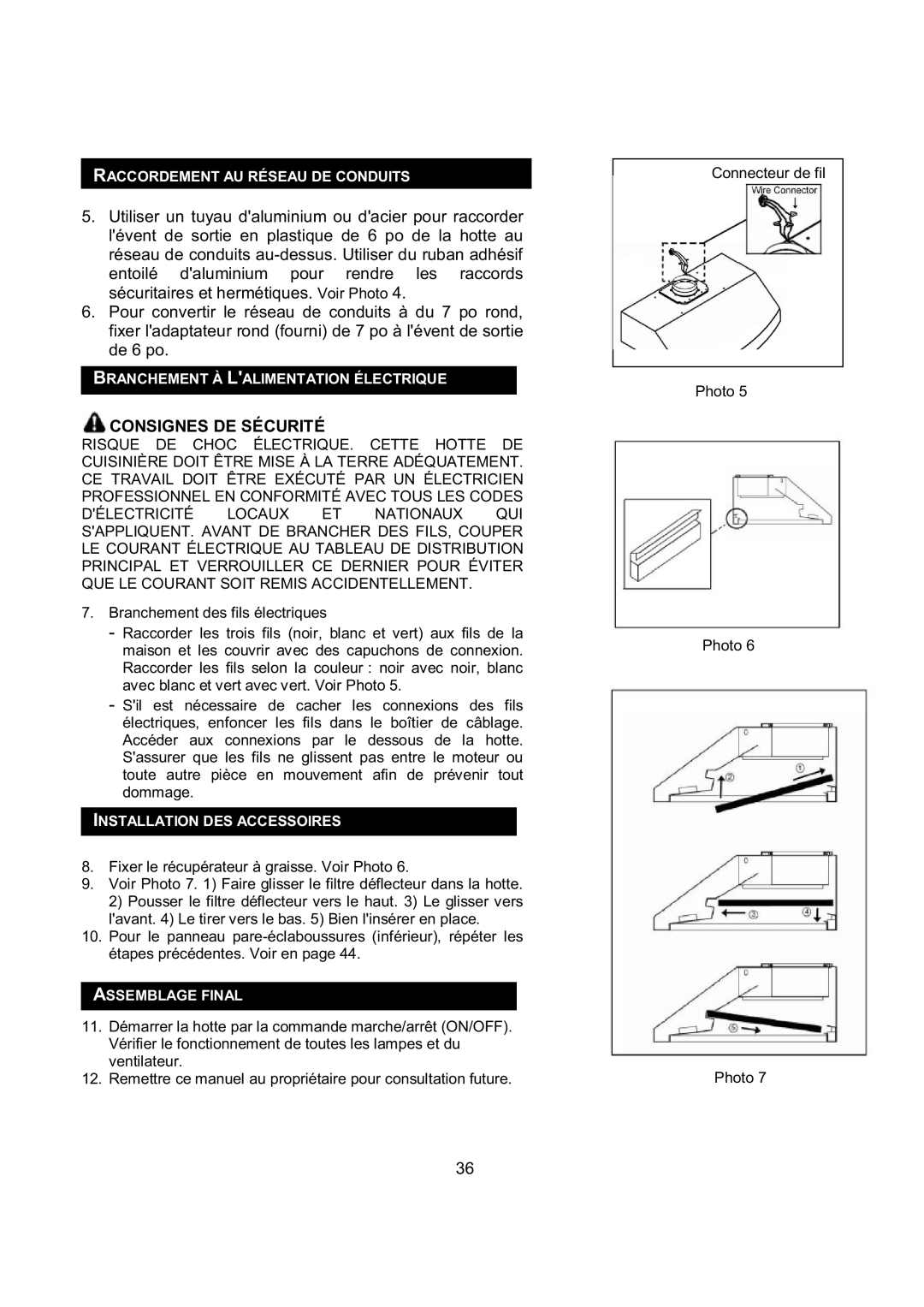 Kobe Range Hoods CH9736SQB, CH9730SQB, CH9742SQB, CH9748SQB manual Consignes DE Sécurité 