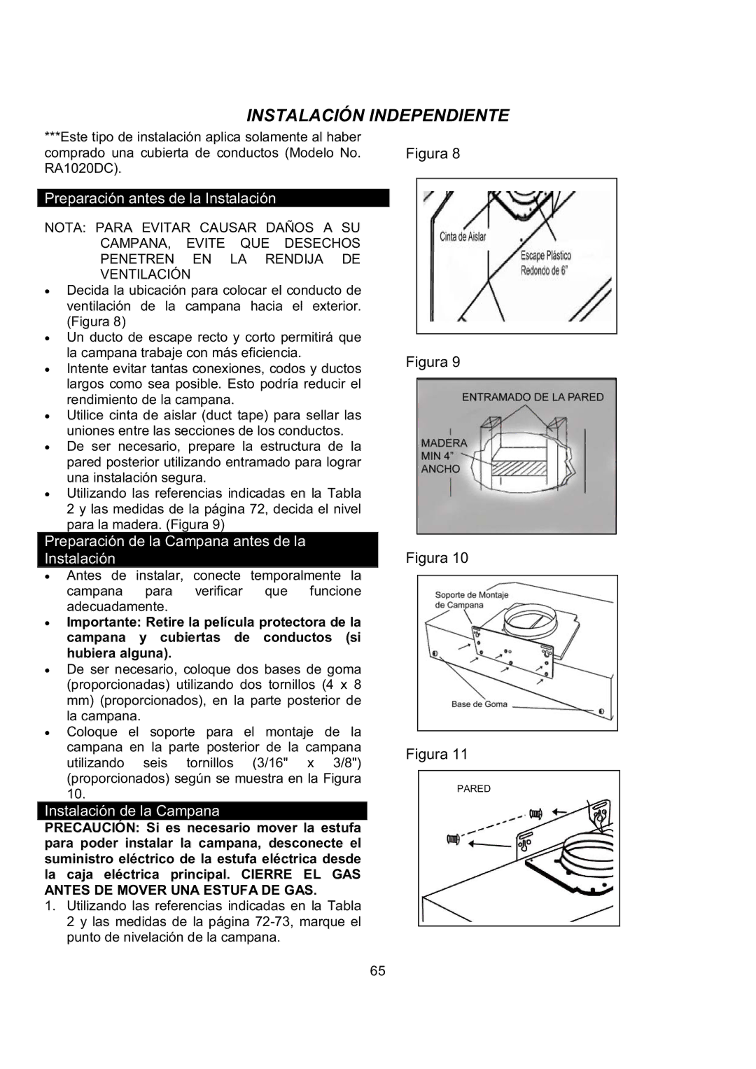 Kobe Range Hoods CH9748SQB, CH9730SQB, CH9742SQB, CH9736SQB manual Instalación Independiente 