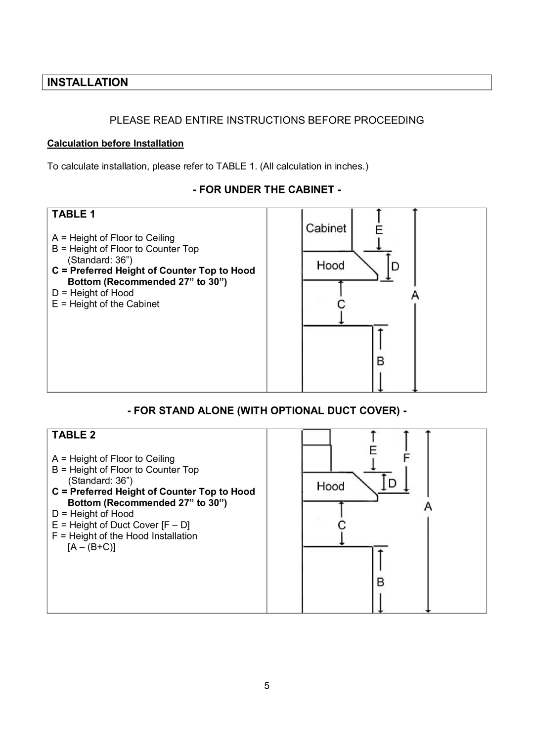 Kobe Range Hoods CH9748SQB, CH9730SQB, CH9742SQB, CH9736SQB manual Calculation before Installation 