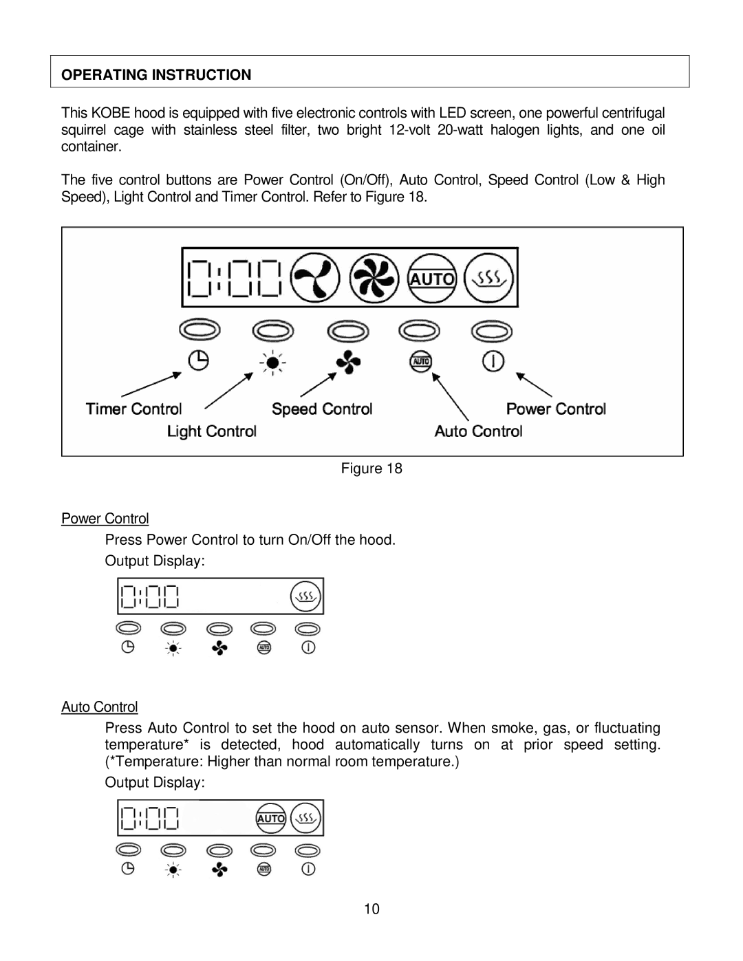 Kobe Range Hoods CX1830GS-8 installation instructions Operating Instruction 