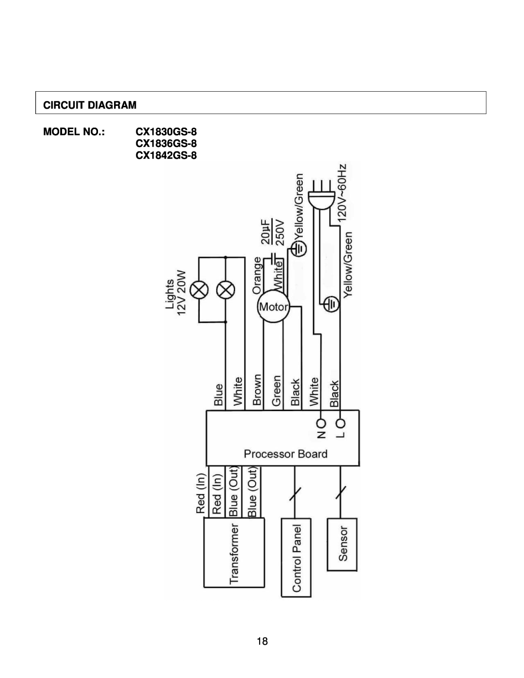 Kobe Range Hoods CX1830GS-8 installation instructions Circuit Diagram, Model No, CX1836GS-8, CX1842GS-8 