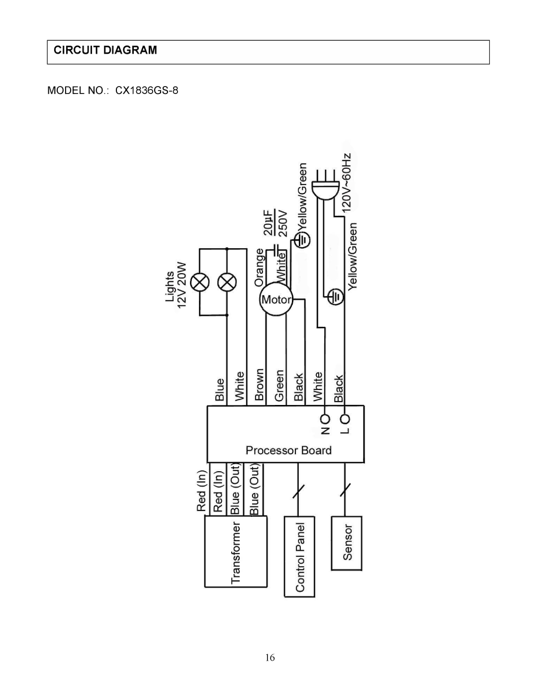 Kobe Range Hoods CX1836GS-8, CX-183 installation instructions Circuit Diagram 