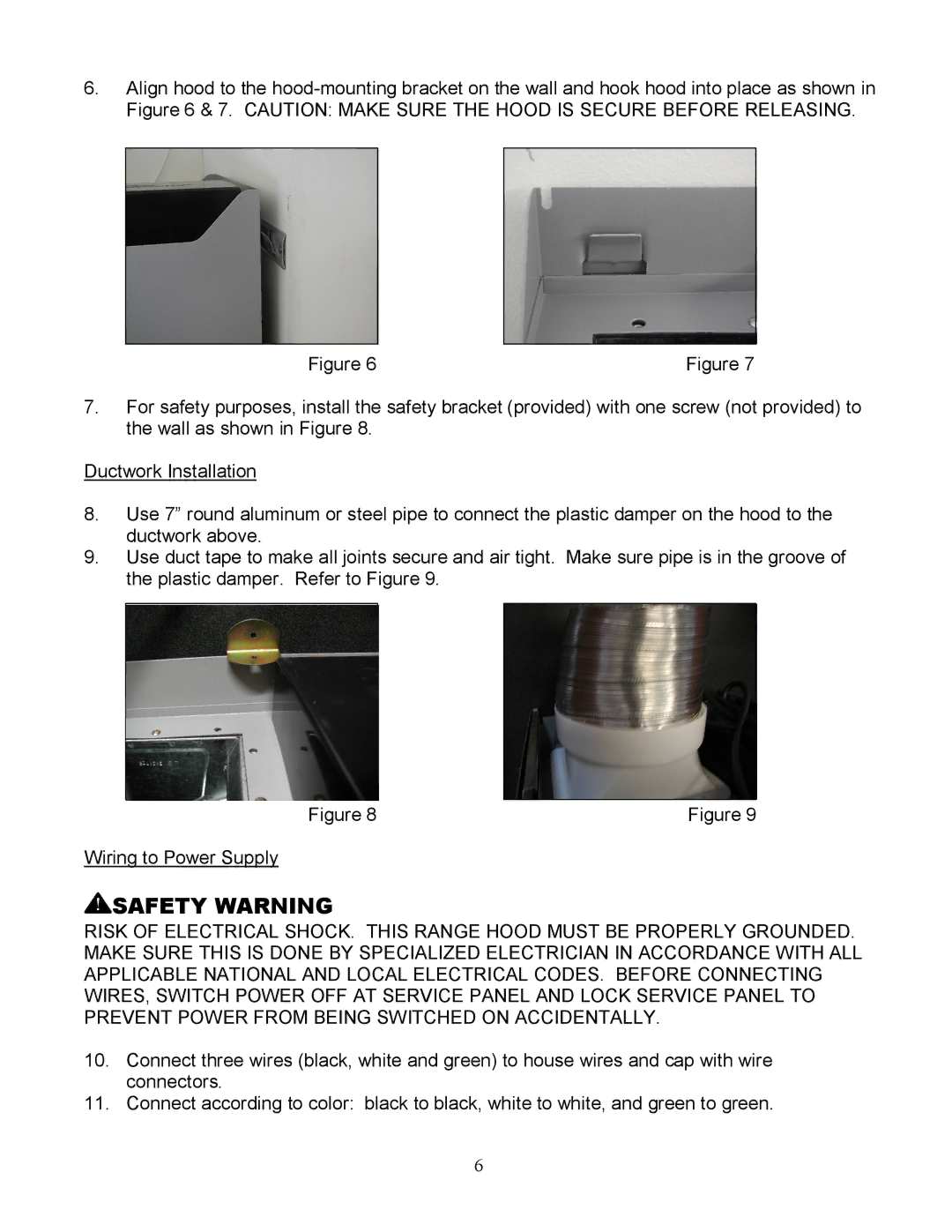 Kobe Range Hoods CX1836GS-8, CX-183 installation instructions Safety Warning 