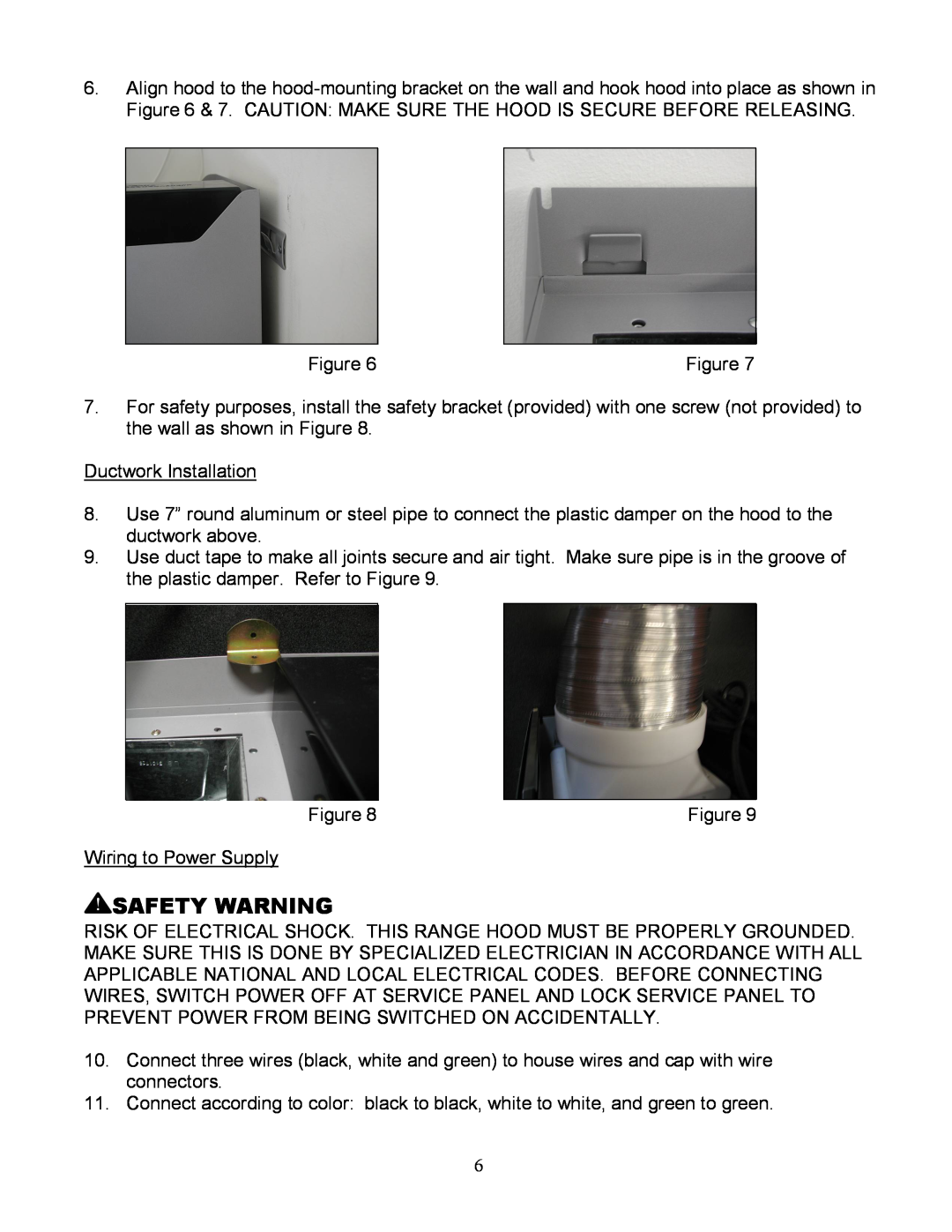 Kobe Range Hoods CX1836GS-8, CX-183 installation instructions Safety Warning, Figure 