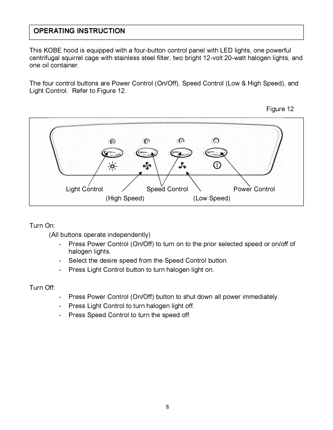 Kobe Range Hoods CX1836GS installation instructions Operating Instruction 