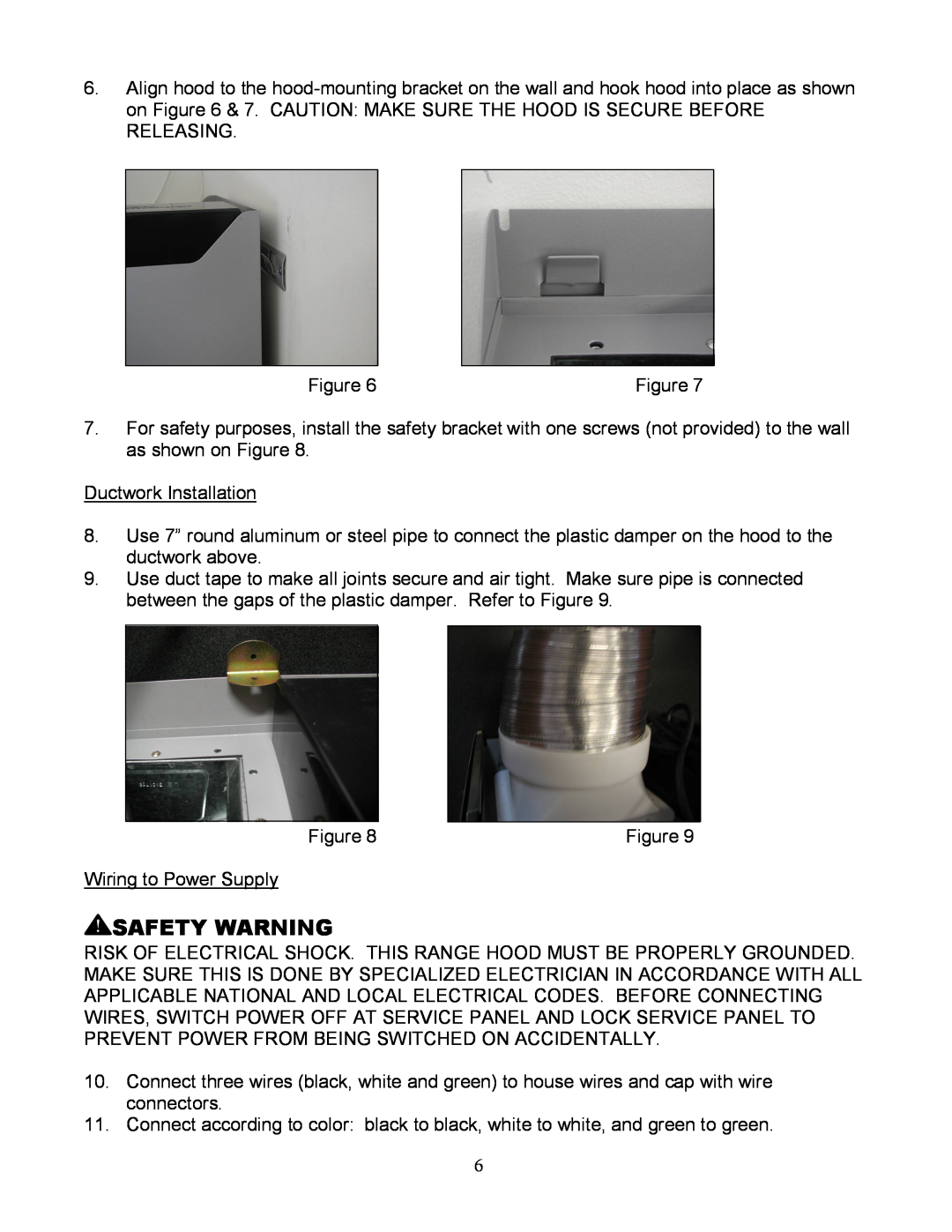 Kobe Range Hoods CX1836GS installation instructions Safety Warning, RELEASING Figure 