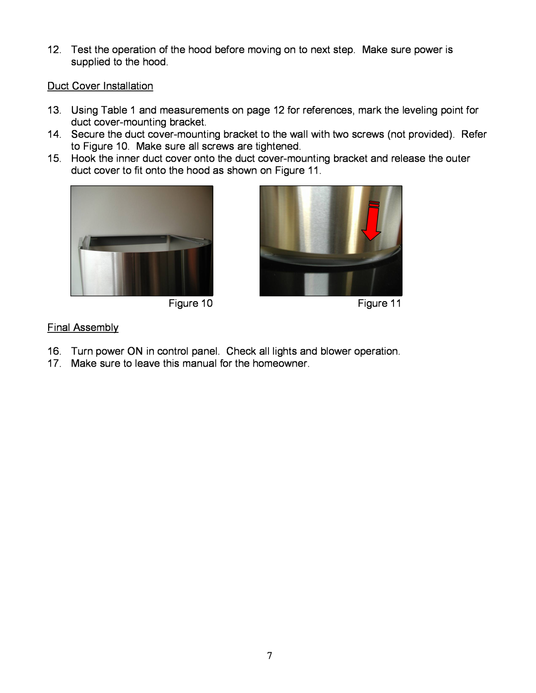Kobe Range Hoods CX1836GS installation instructions Duct Cover Installation 