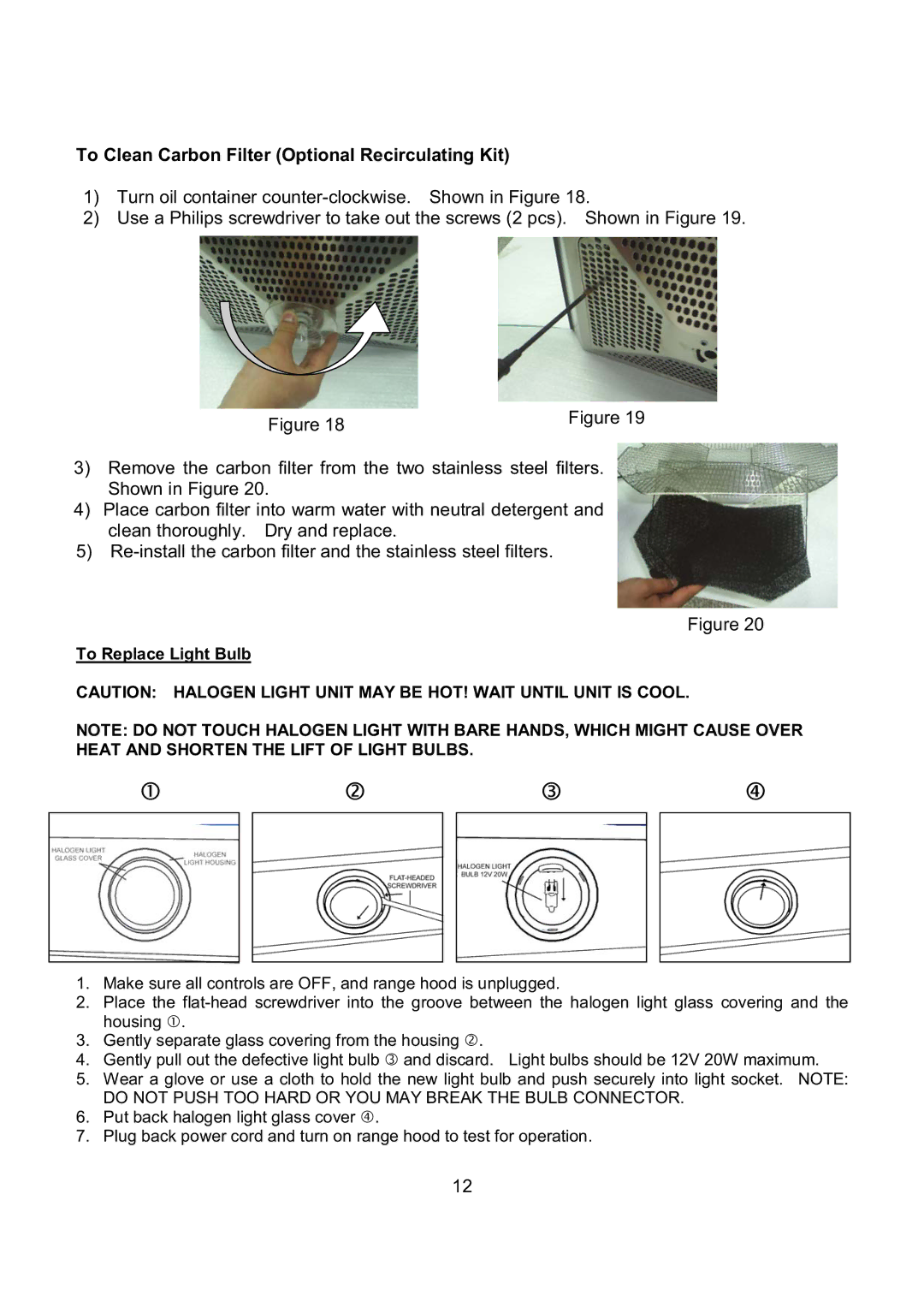 Kobe Range Hoods CX1842GS-8 manual To Clean Carbon Filter Optional Recirculating Kit 