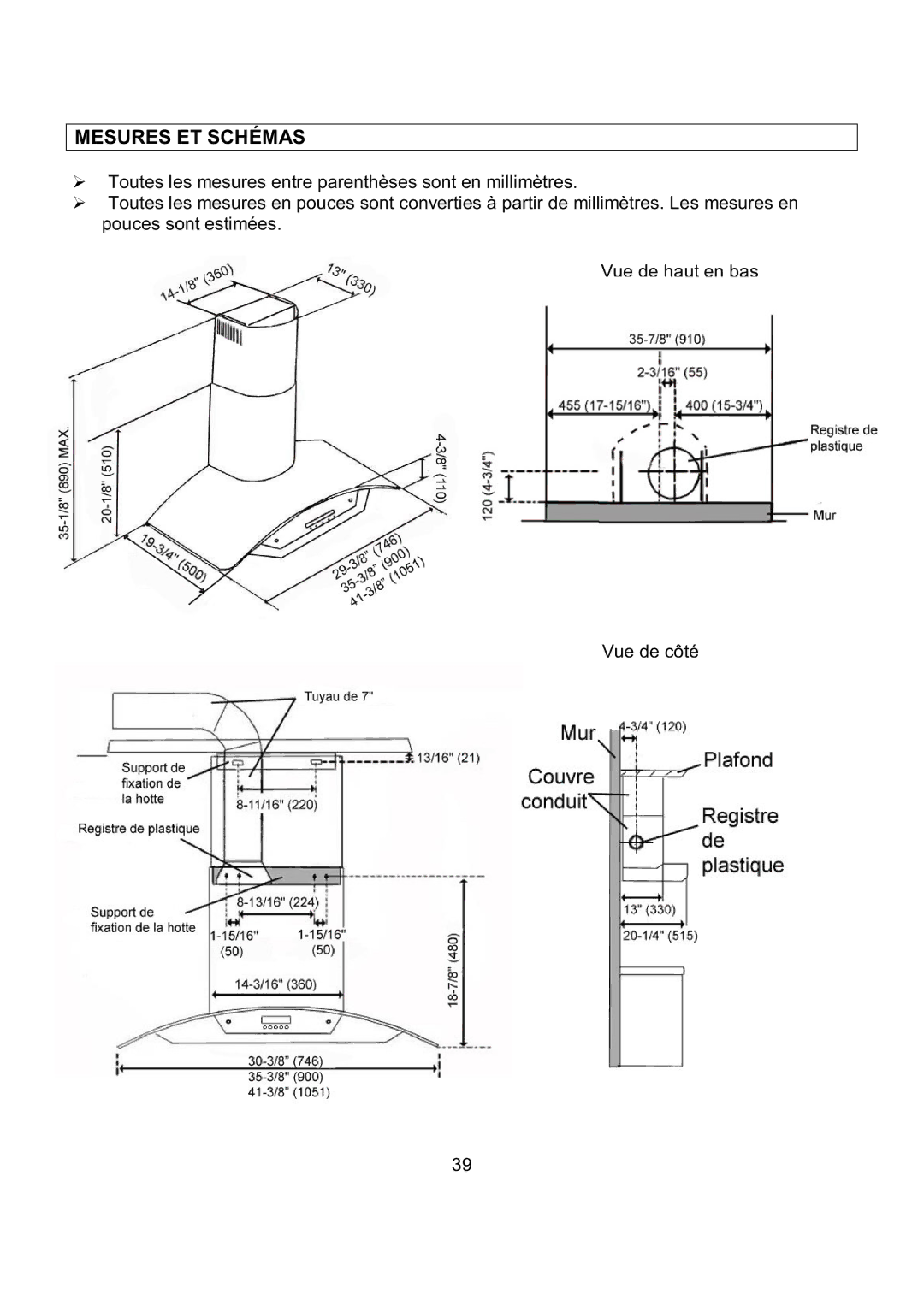 Kobe Range Hoods CX1842GS-8 manual Mesures ET Schémas 