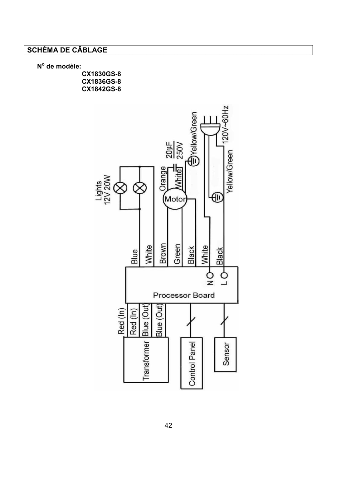 Kobe Range Hoods CX1842GS-8 manual Schéma DE Câblage 