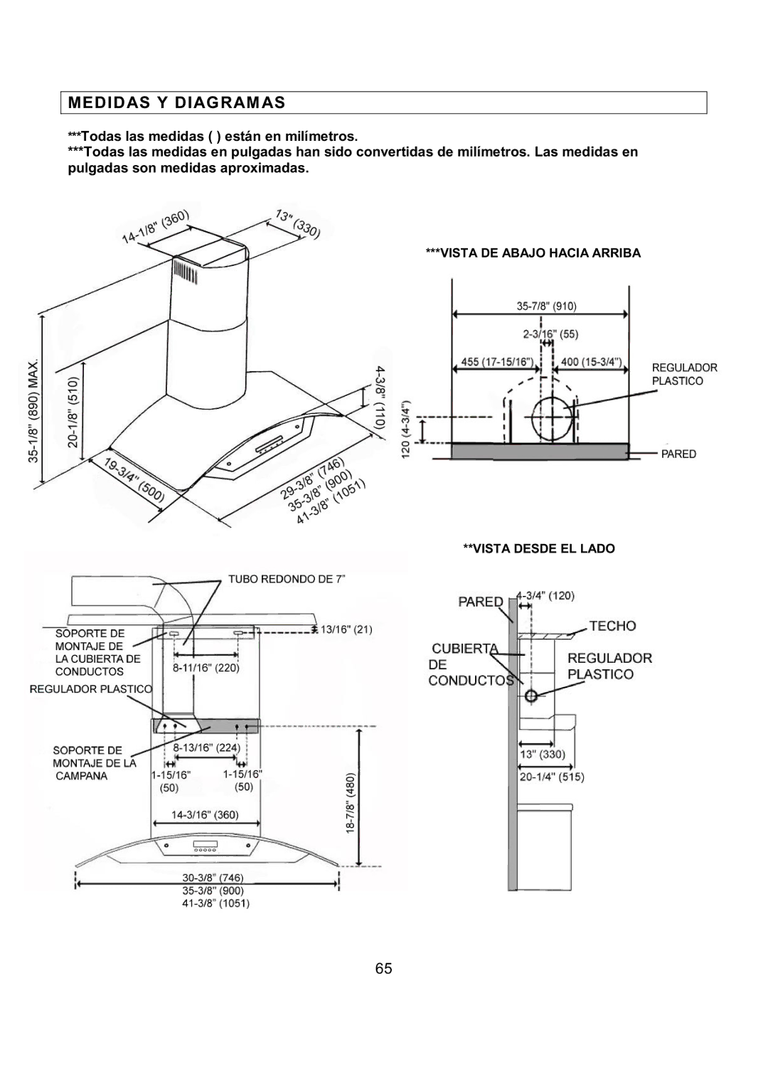 Kobe Range Hoods CX1842GS-8 manual Medidas Y Diagramas 