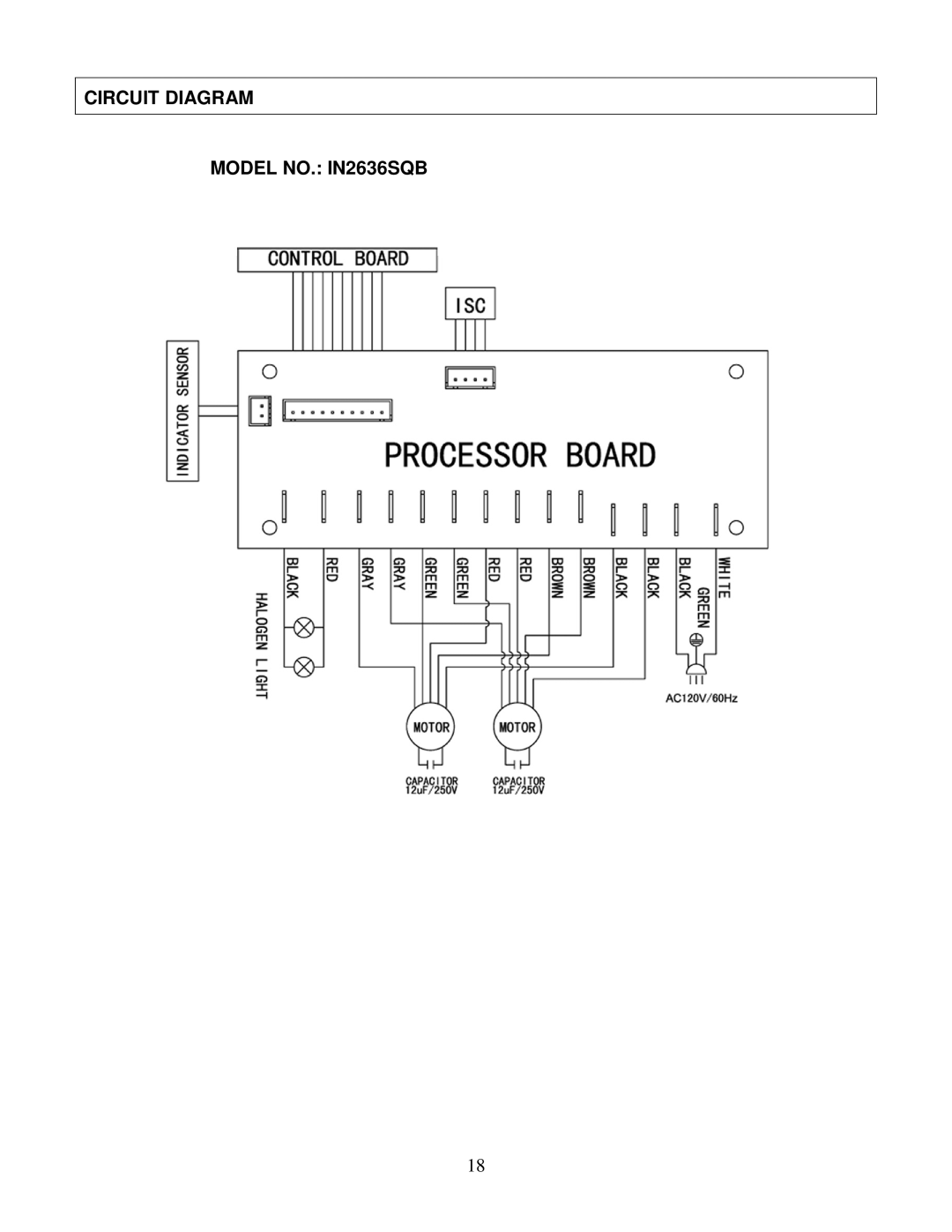 Kobe Range Hoods IN-026 SERIES installation instructions Circuit Diagram Model NO. IN2636SQB 