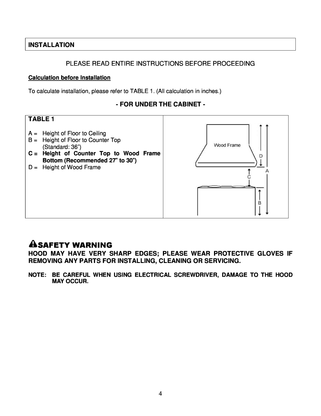 Kobe Range Hoods IN-026 SERIES Safety Warning, Installation, Please Read Entire Instructions Before Proceeding 