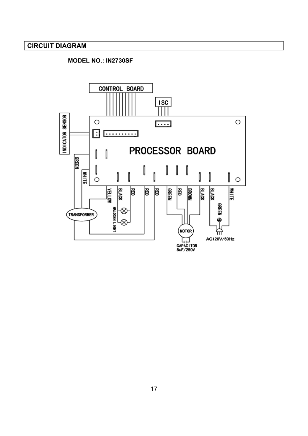 Kobe Range Hoods IN-027 installation instructions Circuit Diagram, Model NO. IN2730SF 