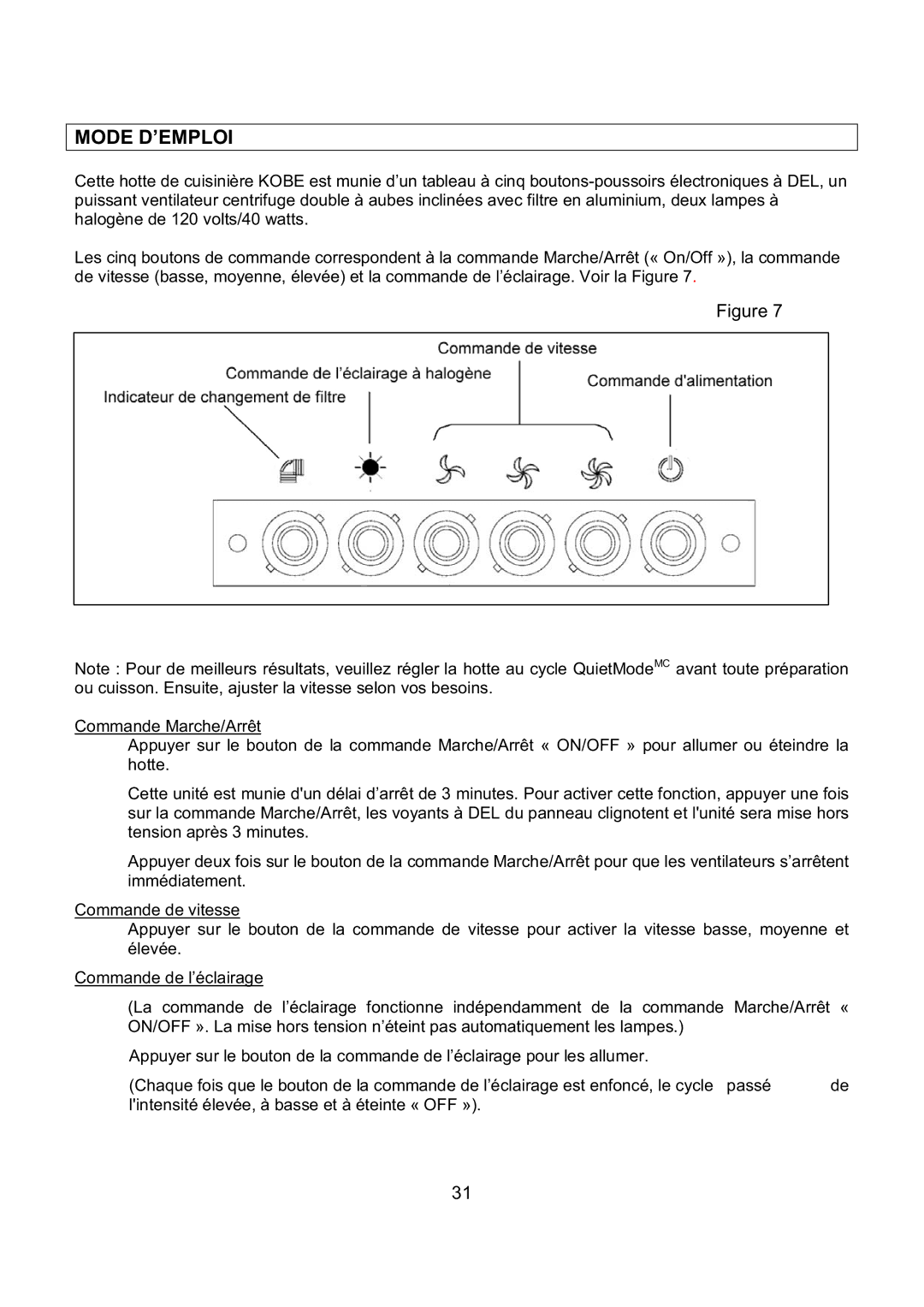 Kobe Range Hoods IN-027 installation instructions Mode D’EMPLOI 