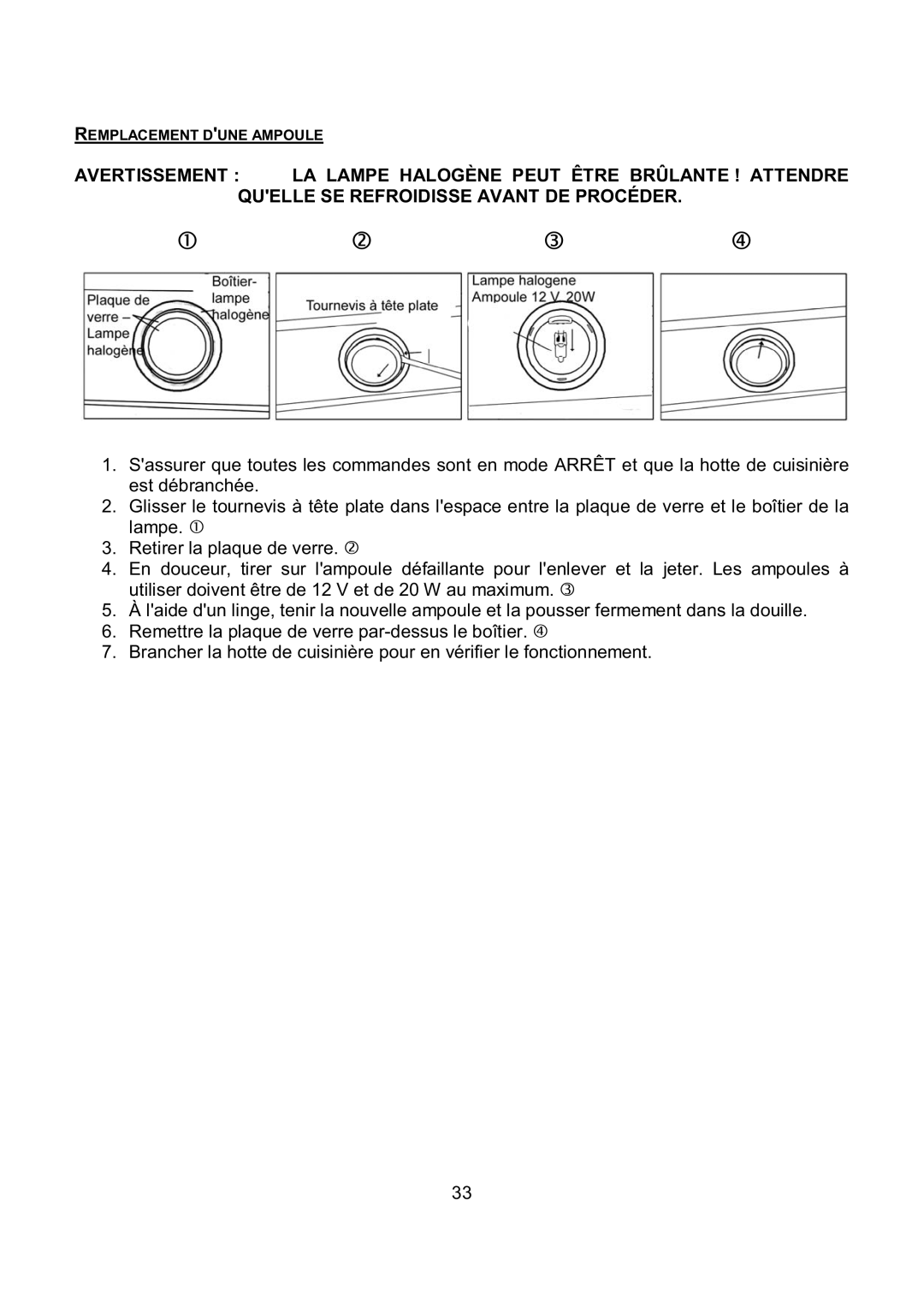 Kobe Range Hoods IN-027 installation instructions Remplacement Dune Ampoule 