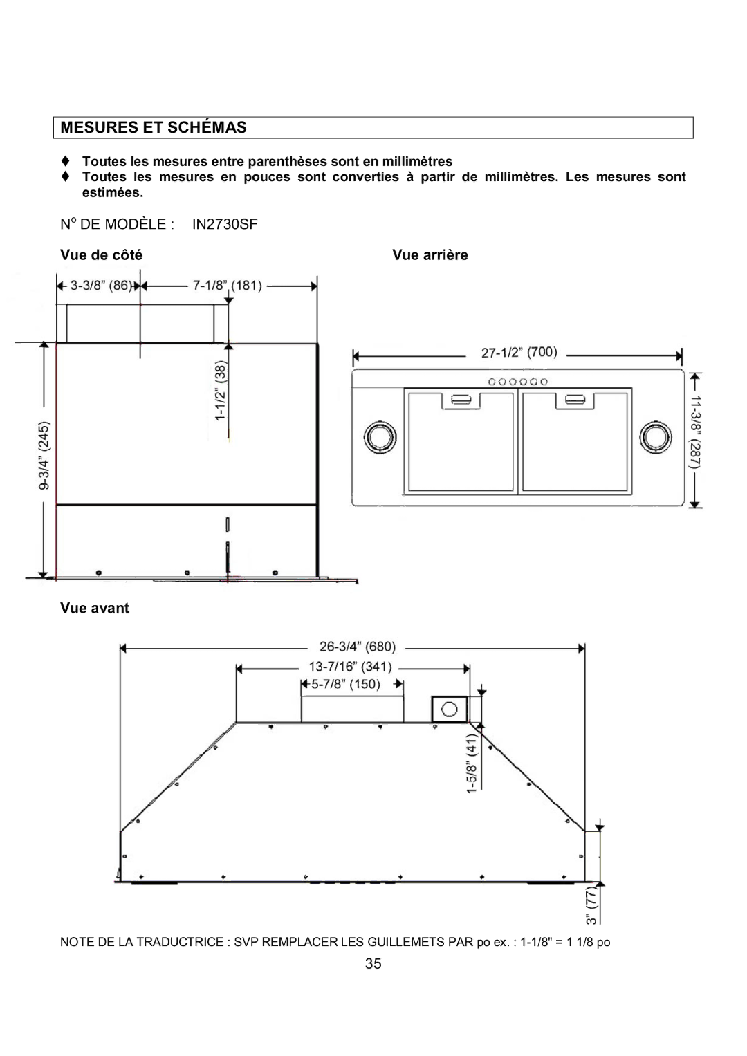 Kobe Range Hoods IN-027 installation instructions Mesures ET Schémas 