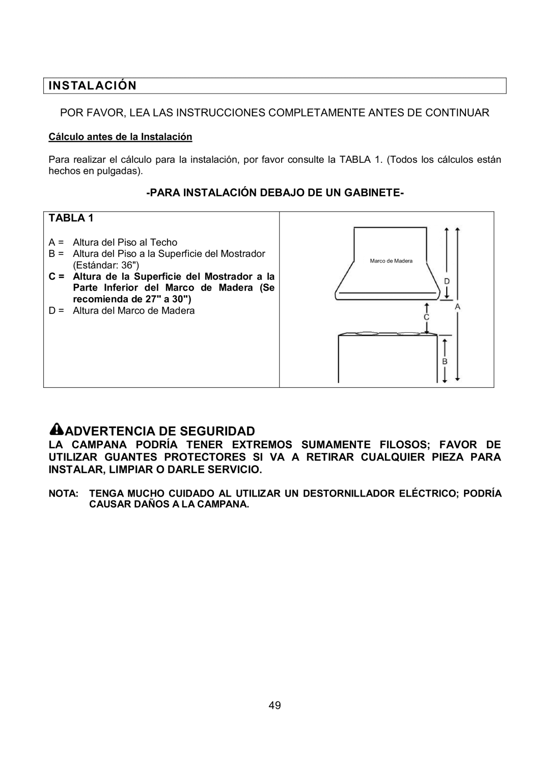 Kobe Range Hoods IN-027 Para Instalación Debajo DE UN Gabinete Tabla, Cálculo antes de la Instalación 