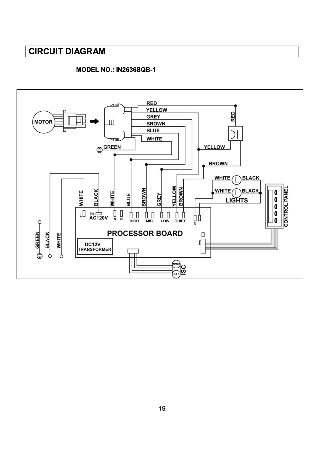 Kobe Range Hoods installation instructions Circuit Diagram, MODEL NO. IN2636SQB-1 