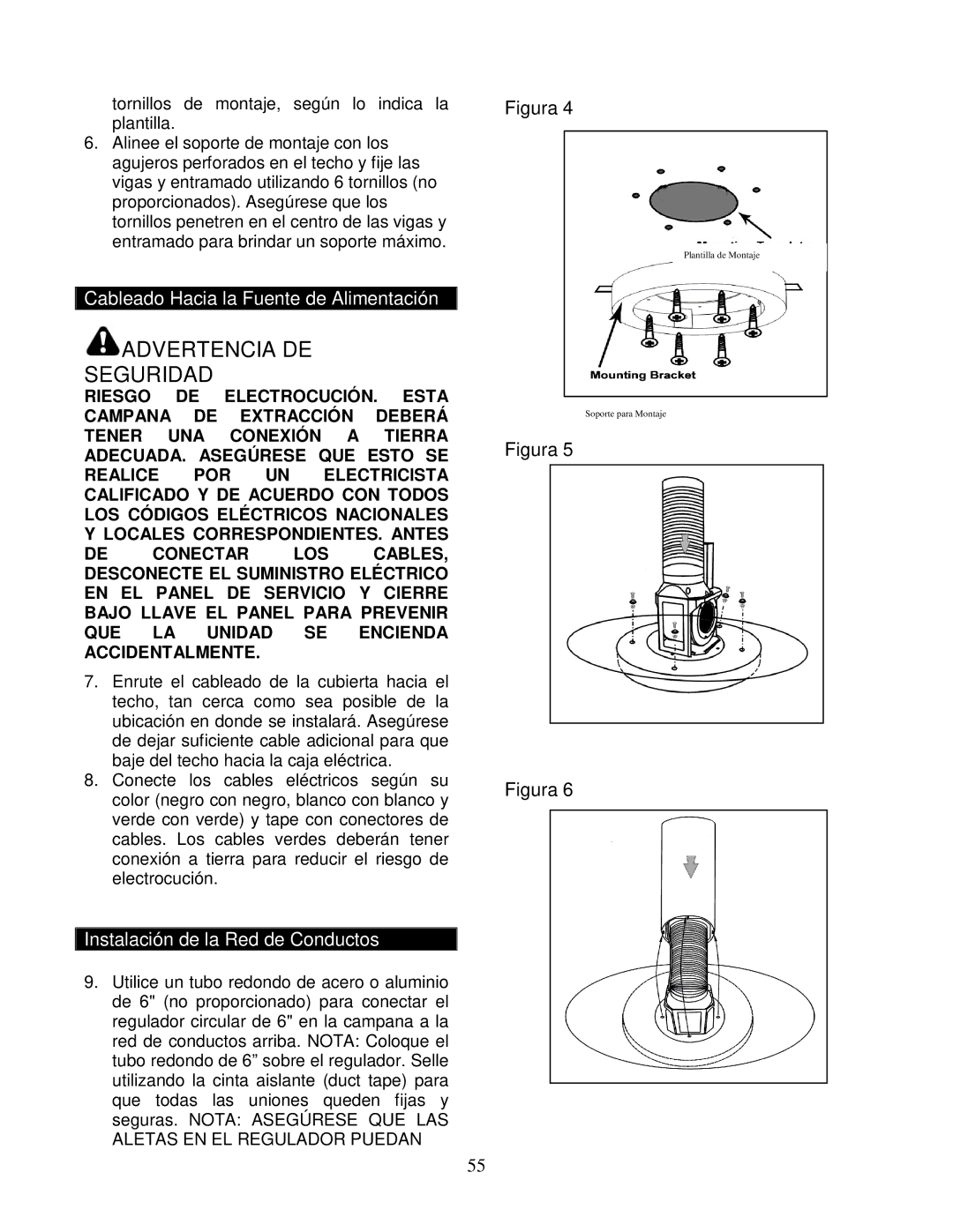 Kobe Range Hoods IS2036GS, IS2042GS manual Cableado Hacia la Fuente de Alimentación, Instalación de la Red de Conductos 