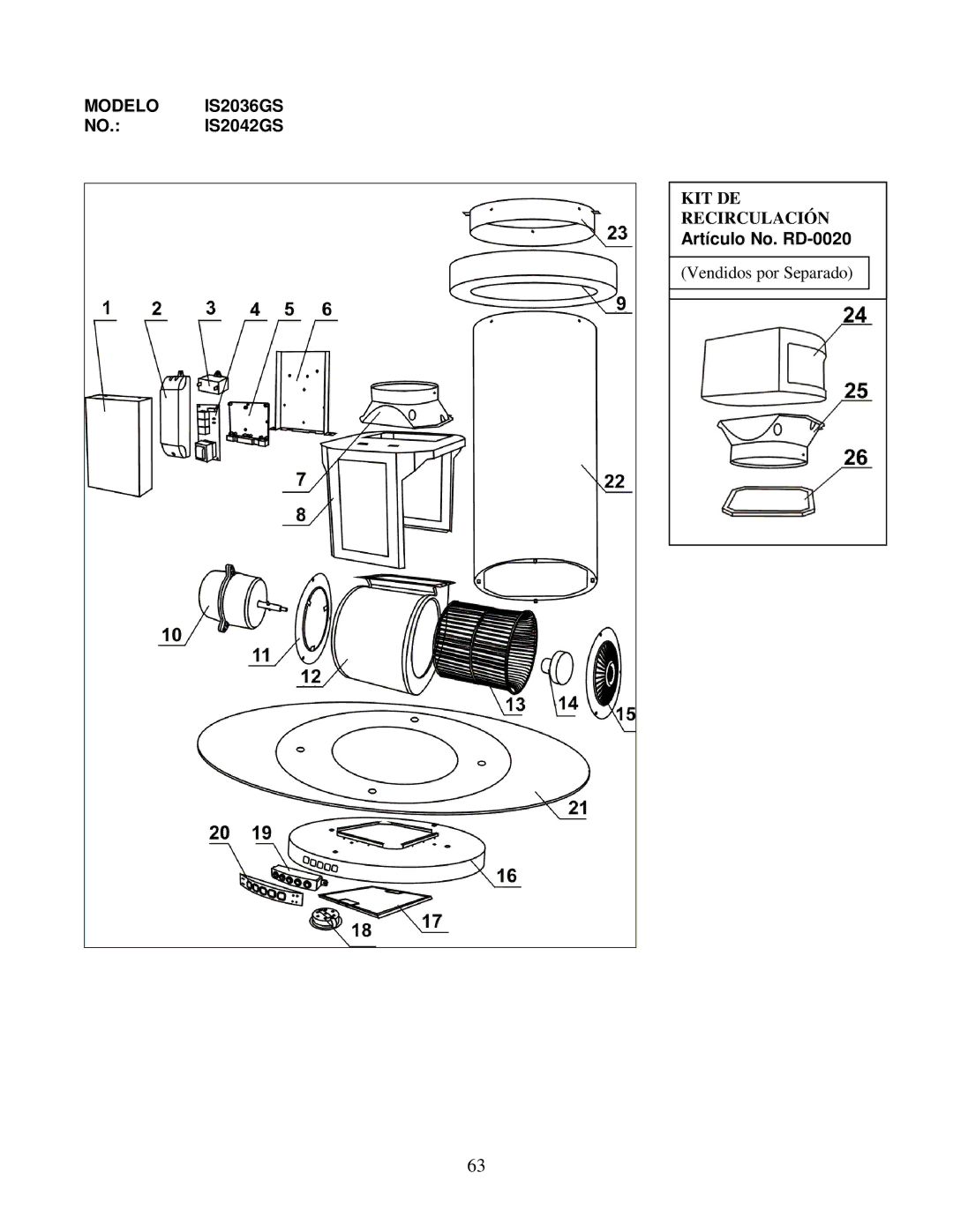 Kobe Range Hoods IS2036GS, IS2042GS manual KIT DE Recirculación 