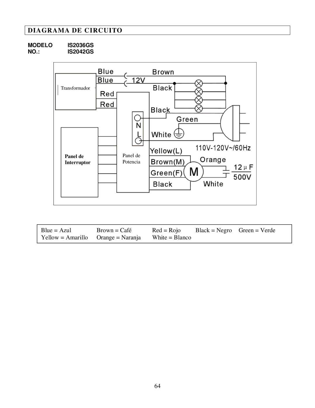 Kobe Range Hoods IS2042GS, IS2036GS manual Diagrama DE Circuito 