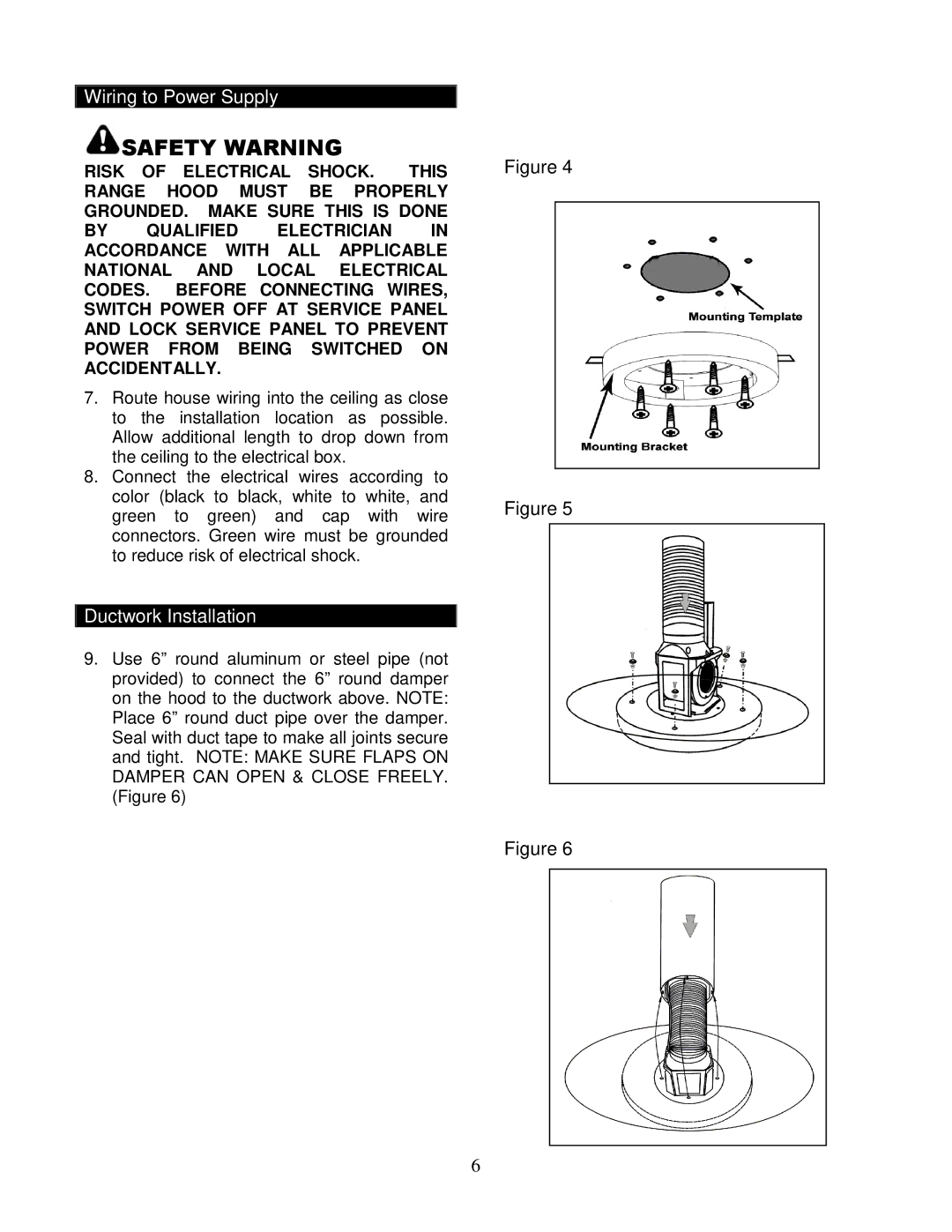 Kobe Range Hoods IS2042GS, IS2036GS manual Wiring to Power Supply, Ductwork Installation 