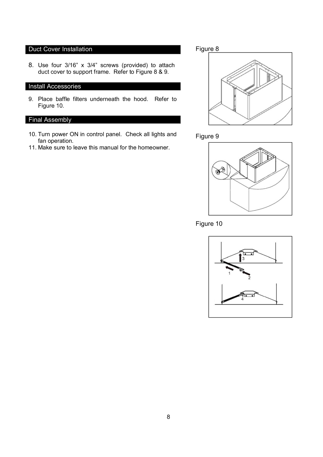 Kobe Range Hoods IS2142SQB, IS2136SQB installation instructions Duct Cover Installation 