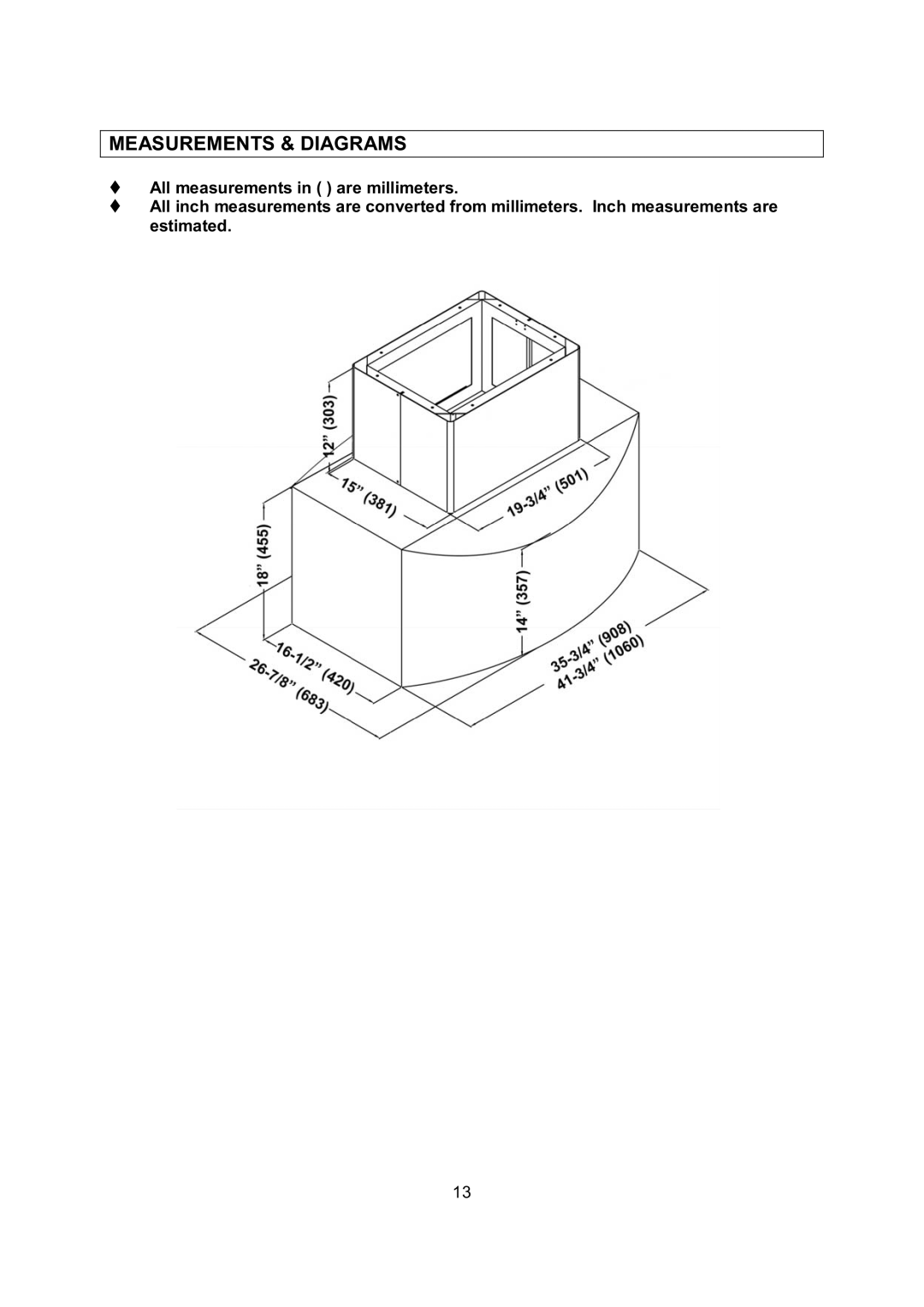 Kobe Range Hoods IS2136SQB, IS2142SQB installation instructions Measurements & Diagrams 