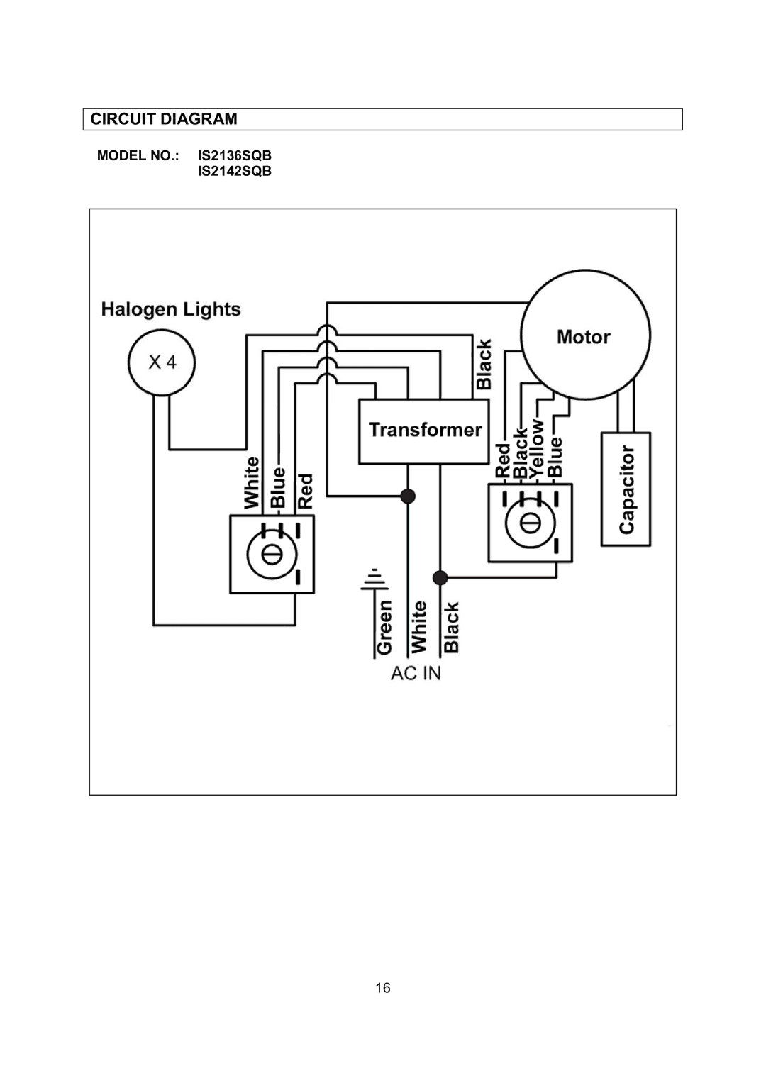 Kobe Range Hoods IS2142SQB, IS2136SQB installation instructions Circuit Diagram 