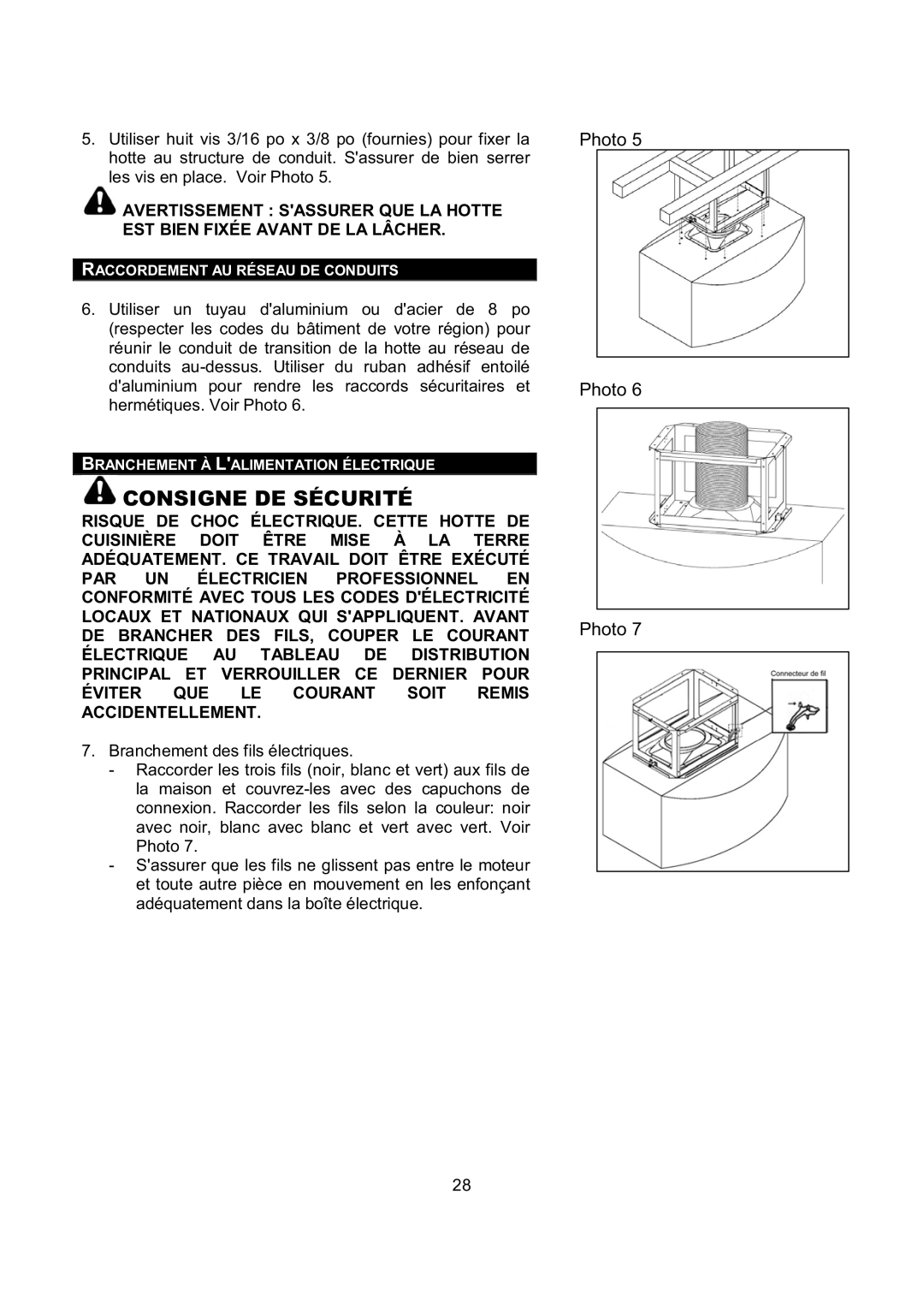 Kobe Range Hoods IS2142SQB, IS2136SQB installation instructions Consigne DE Sécurité 