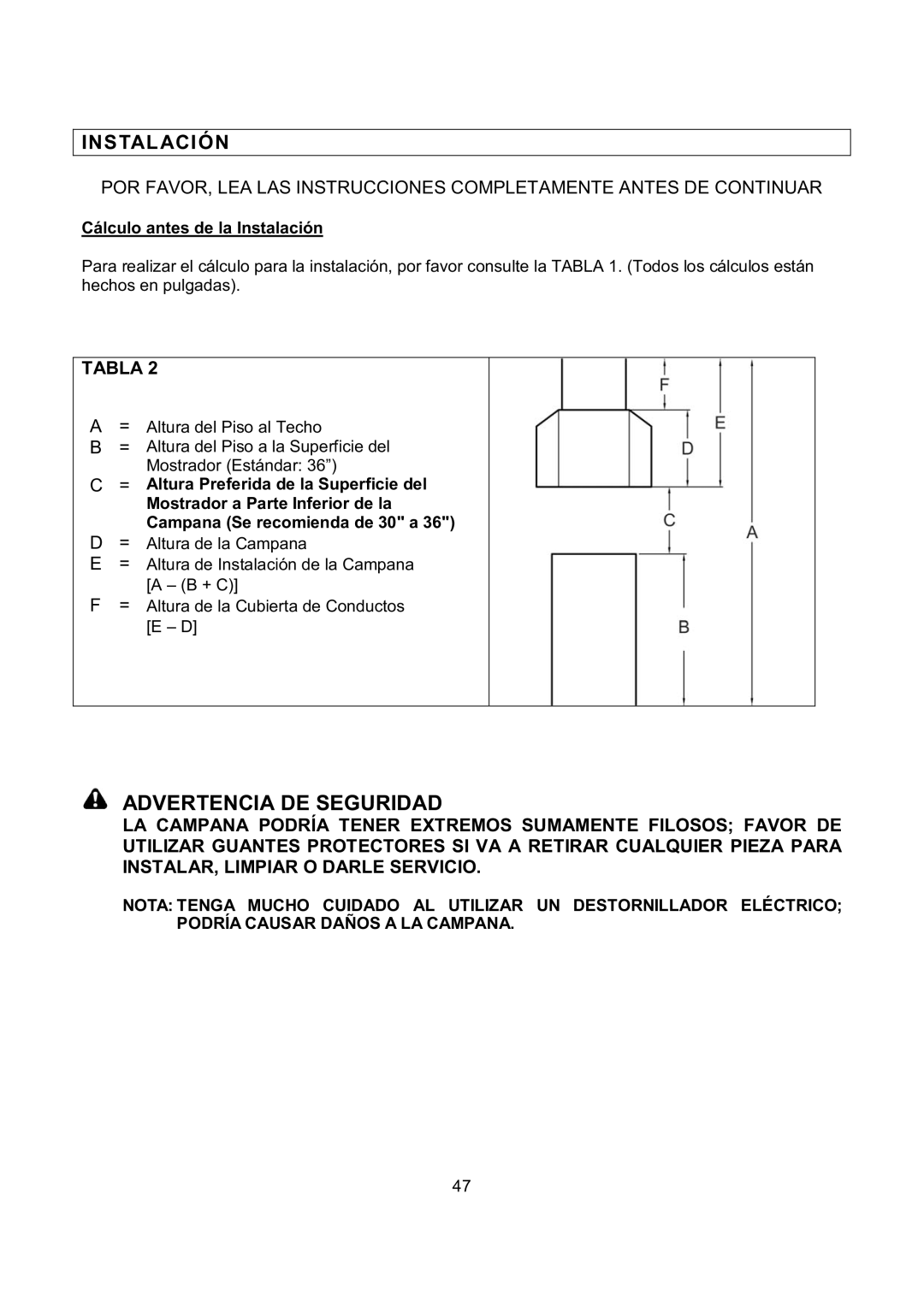 Kobe Range Hoods IS2136SQB, IS2142SQB installation instructions Cálculo antes de la Instalación 