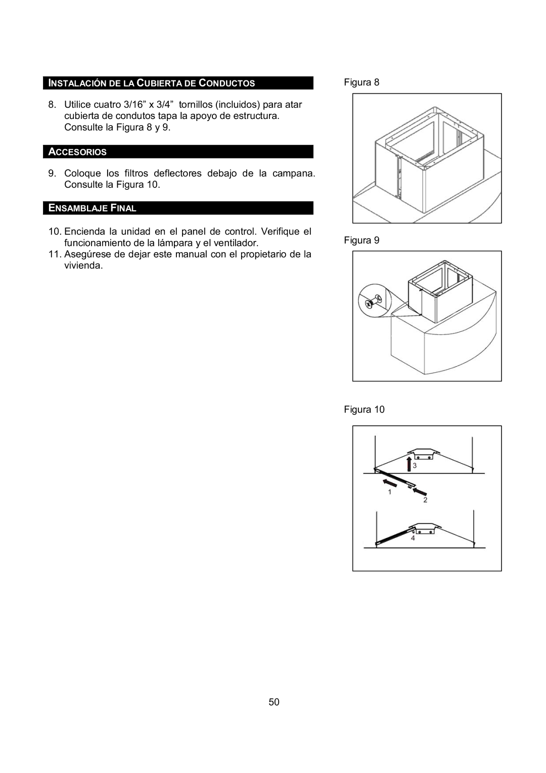 Kobe Range Hoods IS2142SQB, IS2136SQB installation instructions Instalación DE LA Cubierta DE Conductos 