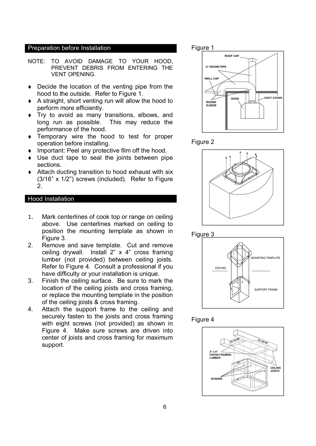 Kobe Range Hoods IS2142SQB, IS2136SQB installation instructions Preparation before Installation 