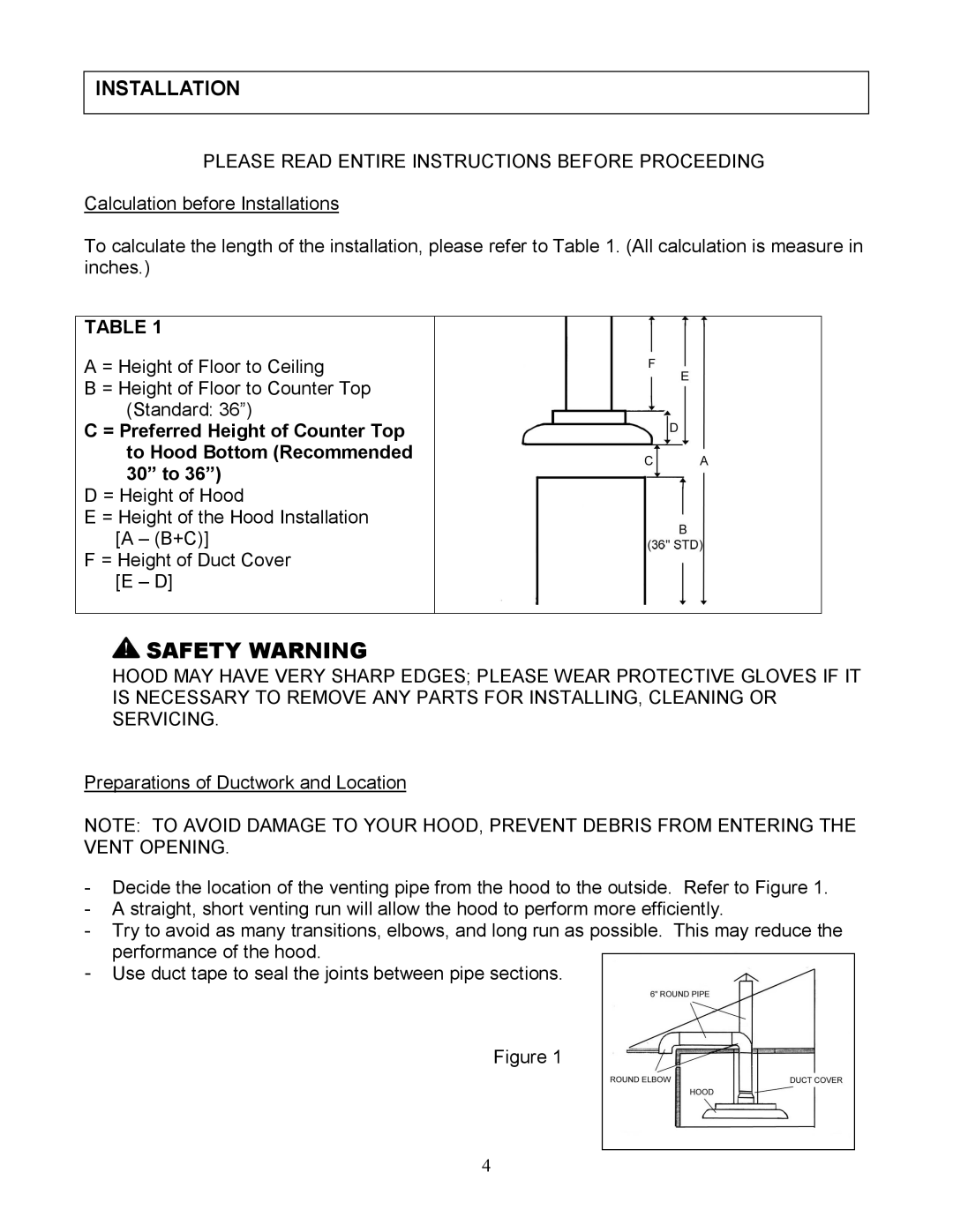 Kobe Range Hoods IS2336SQ, IS2342SQ Installation, Please Read Entire Instructions Before Proceeding 