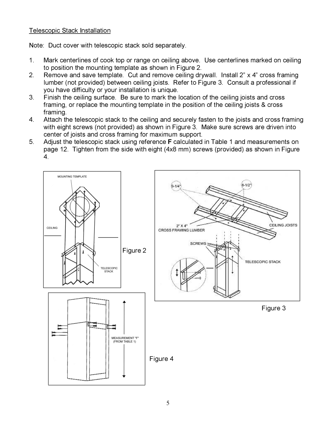 Kobe Range Hoods IS2342SQ, IS2336SQ installation instructions Telescopic Stack Installation 