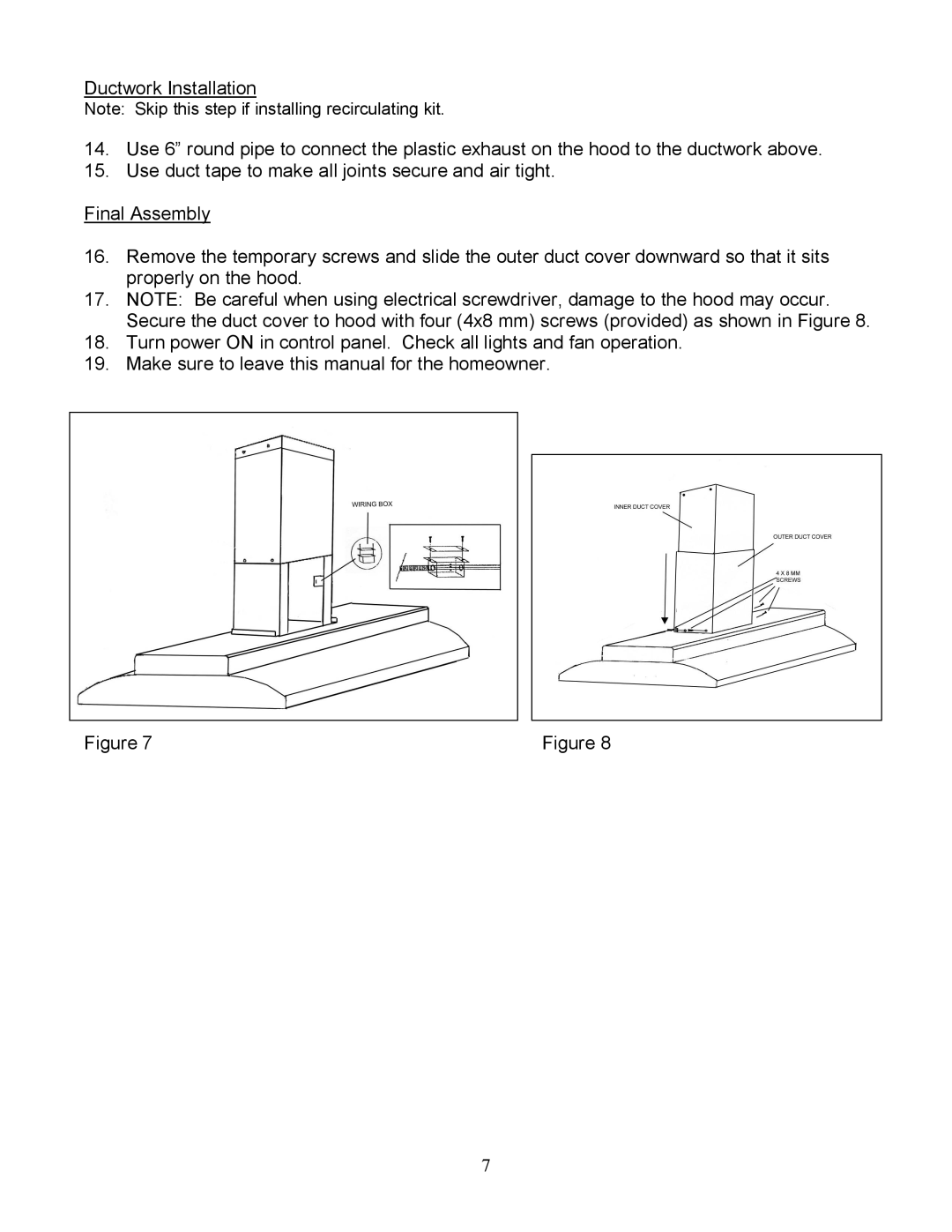 Kobe Range Hoods IS2342SQ, IS2336SQ installation instructions Ductwork Installation 