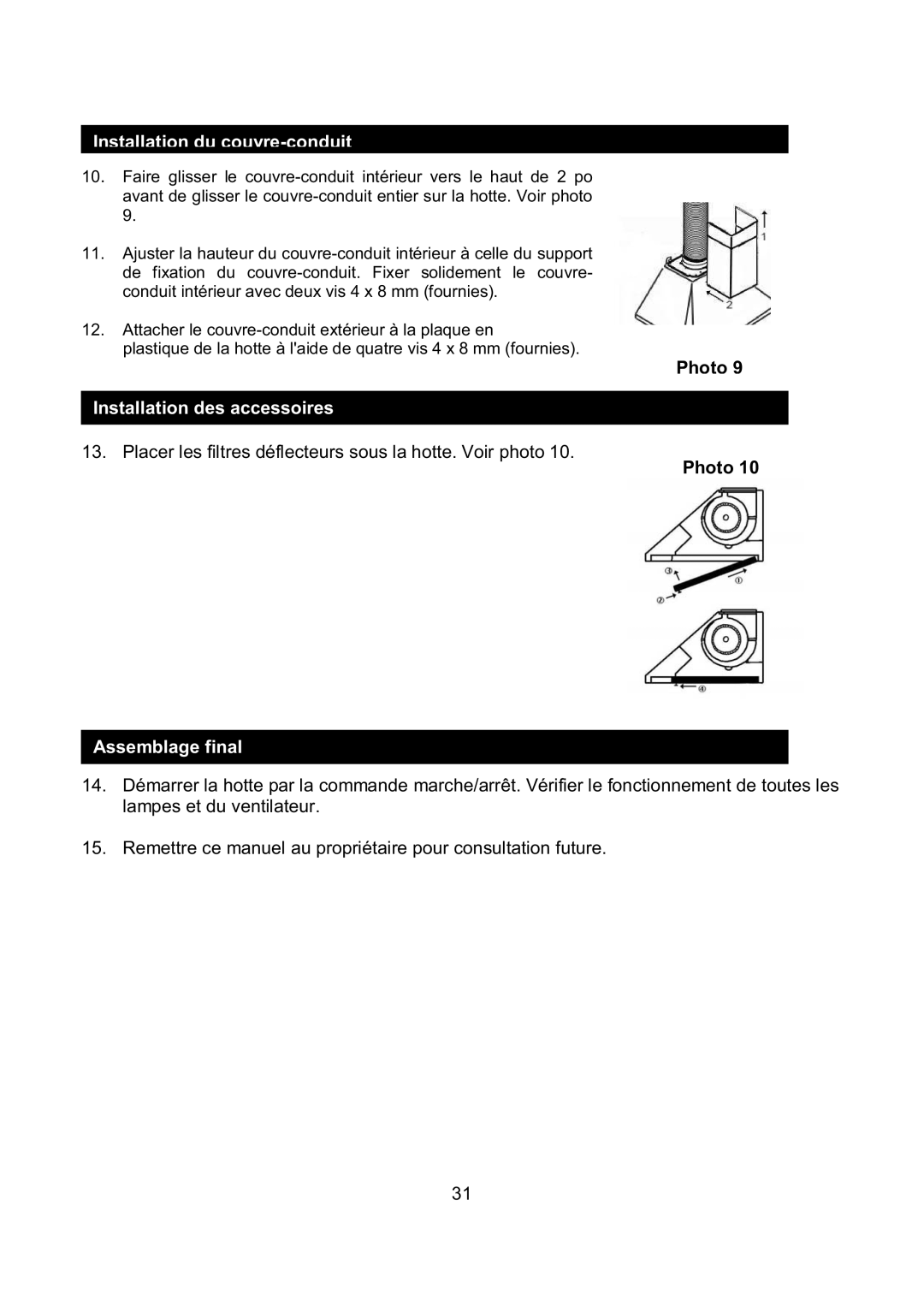 Kobe Range Hoods RA-094 SERIES, RA9430SQB, RA9436SQB installation instructions Installation des accessoires 