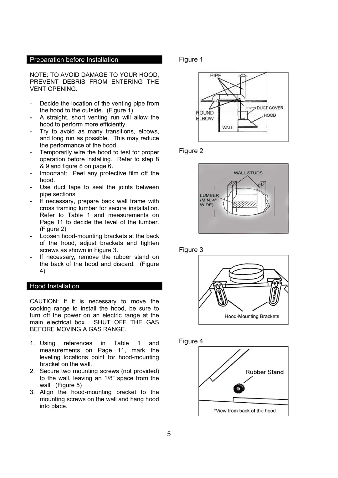 Kobe Range Hoods RA9430SQB, RA-094 SERIES, RA9436SQB installation instructions Preparation before Installation 