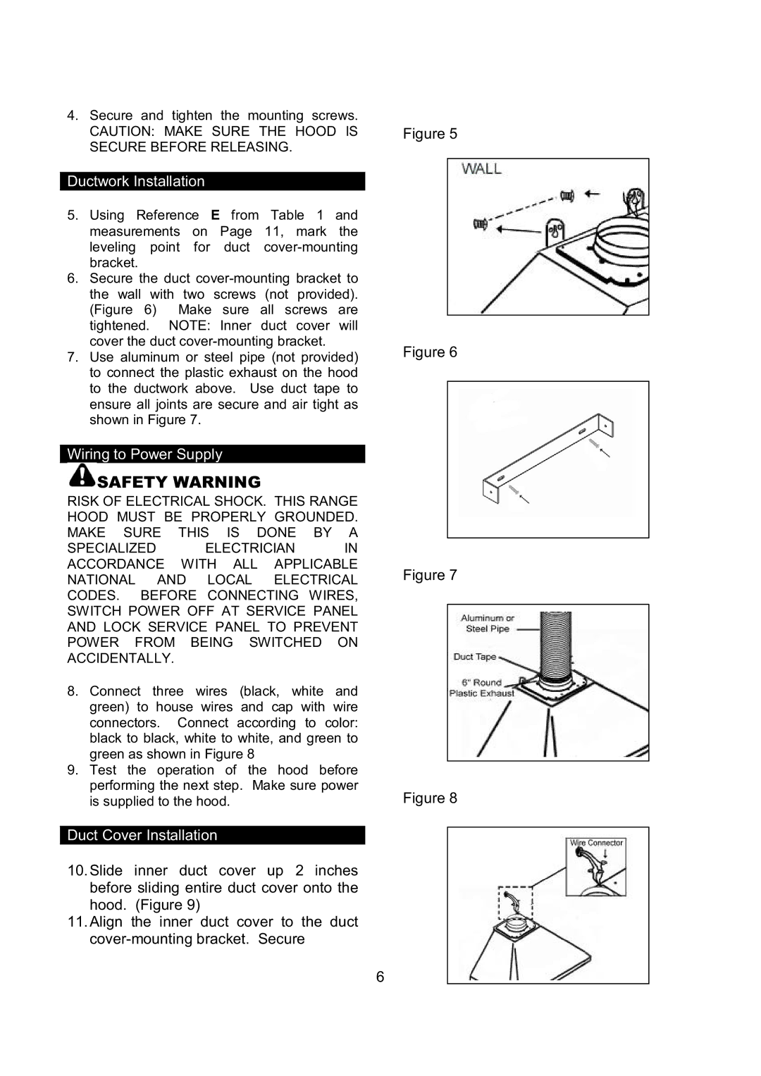 Kobe Range Hoods RA9436SQB, RA-094 SERIES, RA9430SQB installation instructions Safety Warning 