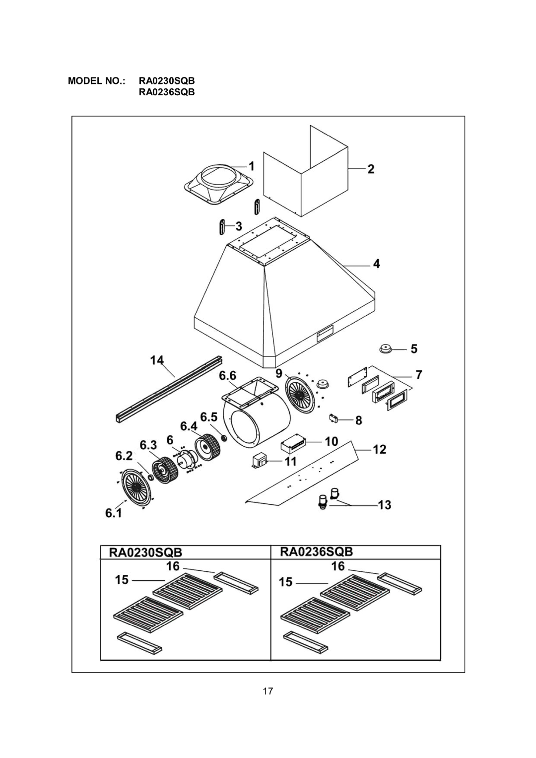 Kobe Range Hoods RA0248SQB, RA0242SQB installation instructions Model NO. RA0230SQB RA0236SQB 