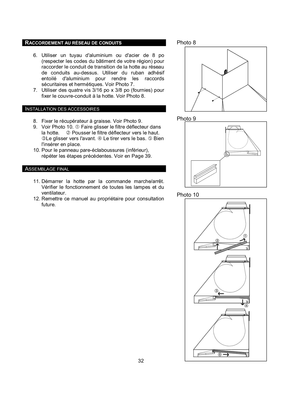 Kobe Range Hoods RA0236SQB, RA0248SQB, RA0242SQB, RA0230SQB installation instructions Raccordement AU Réseau DE Conduits 