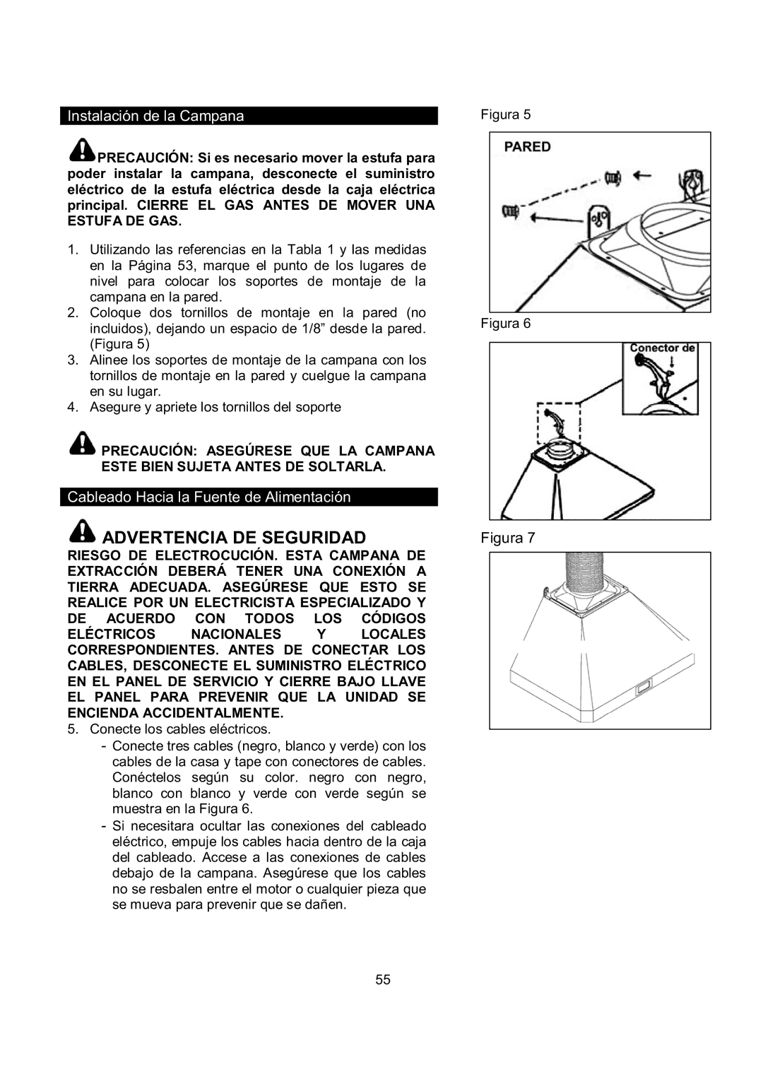 Kobe Range Hoods RA0230SQB, RA0248SQB, RA0242SQB, RA0236SQB installation instructions Cableado Hacia la Fuente de Alimentación 