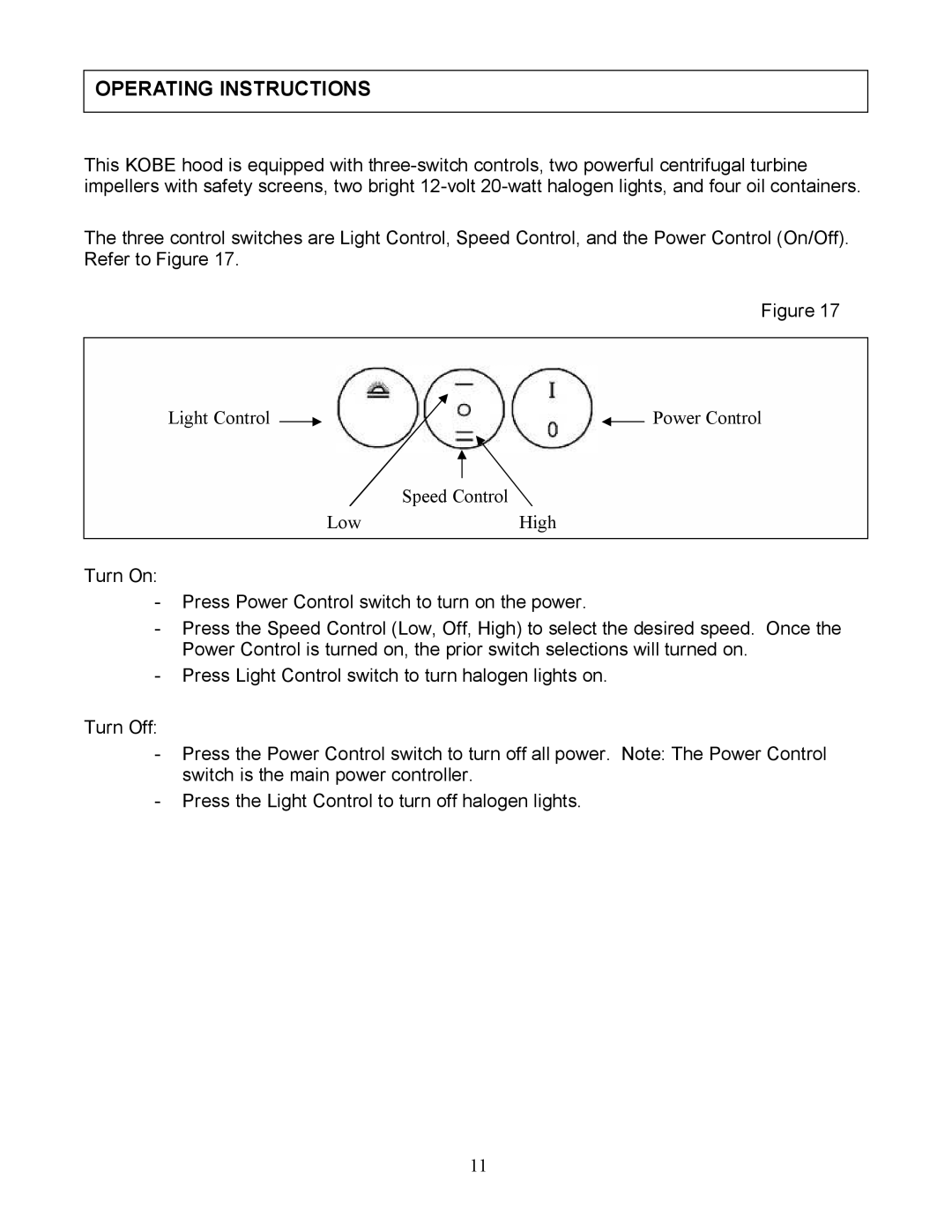 Kobe Range Hoods RA3836S, RA3830S installation instructions Operating Instructions 